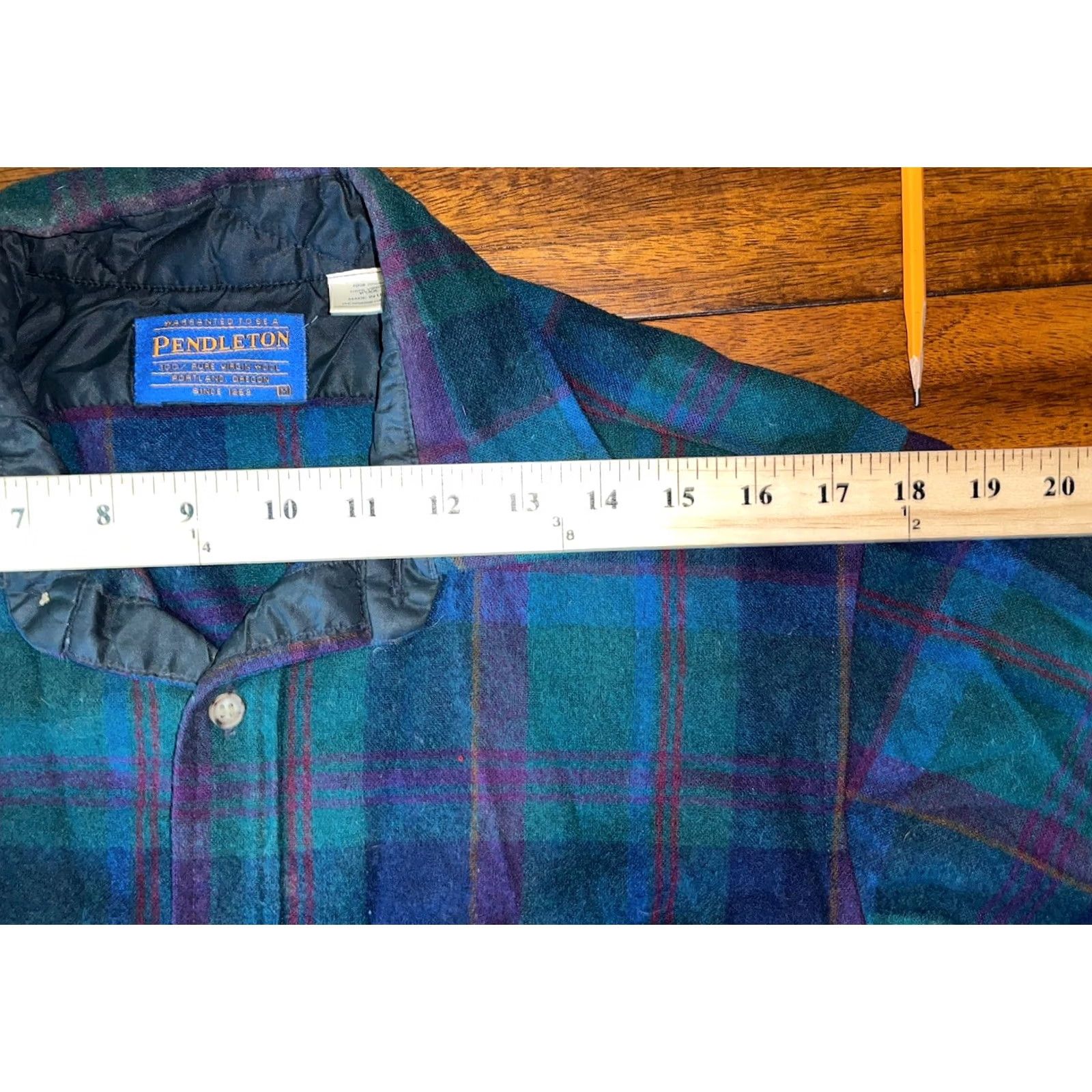 Pendleton PENDLETON 100% Virgin Wool Button-Up Shirt USA Made, Plaid, Holes, Crafting Project - Mens Size US M / EU 48-50 / 2 - 4 Thumbnail