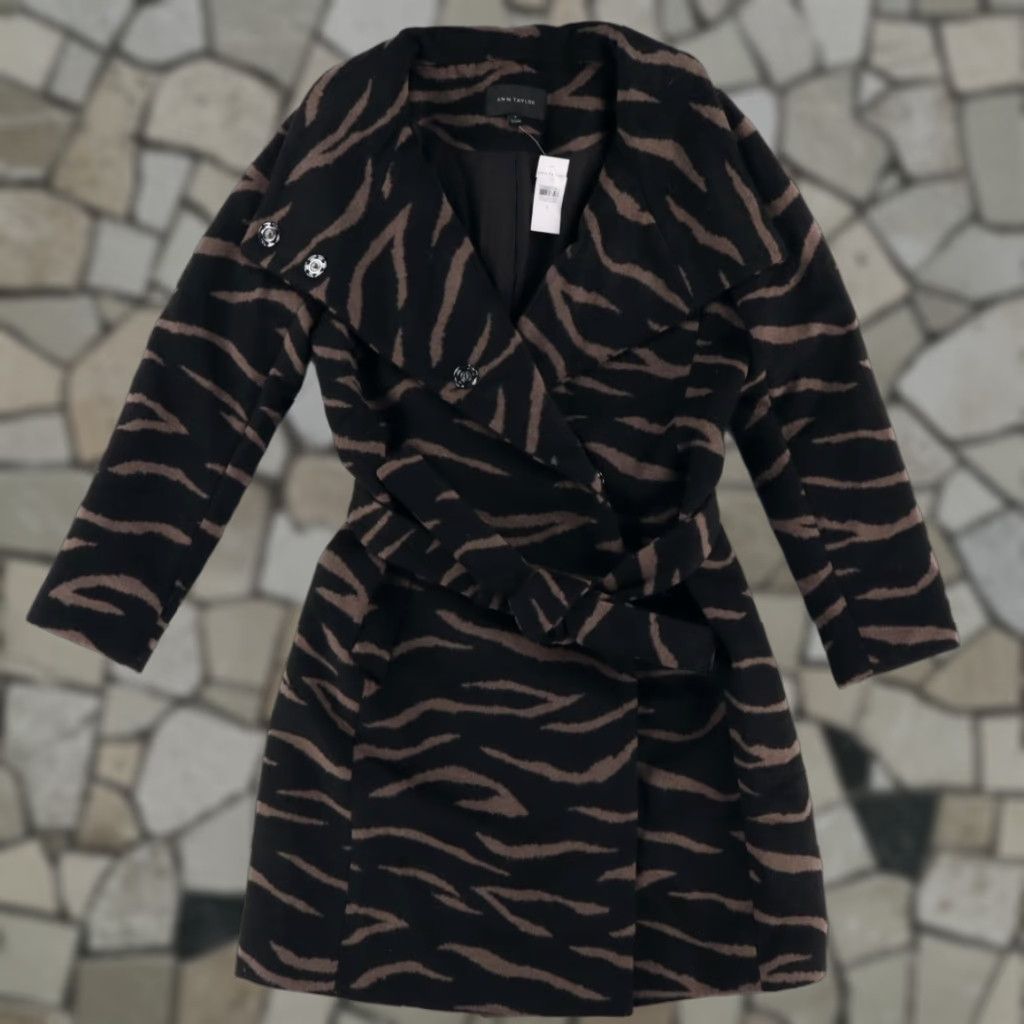 Ann Taylor VINTAGE Ann Taylor Tiger Stripe Wool Blend Coat Jacket Black Women's S Size S / US 4 / IT 40 - 1 Thumbnail