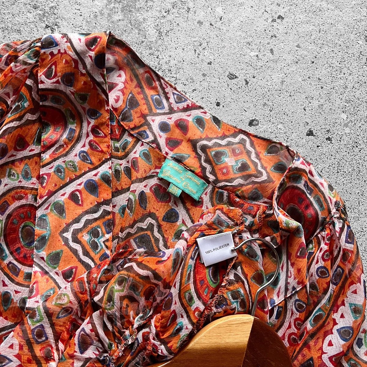 Designer Antica Sartoria by Giacomo Cinque Orange 3/4 Sleeve Blouse Size ONE SIZE - 5 Thumbnail