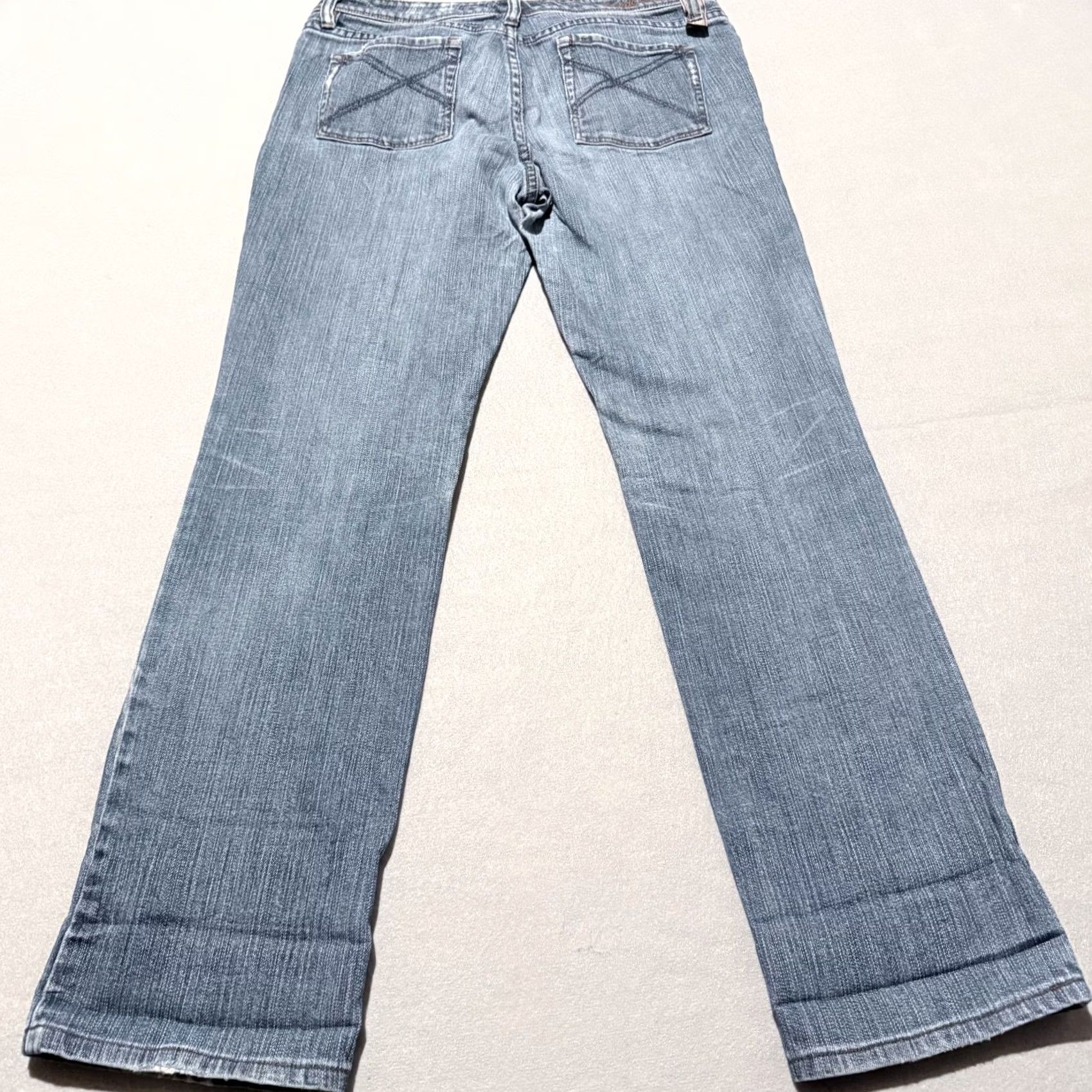Denime Indigo Palms Jeans Women Blue Distressed Low-Rise Straight 8R Denim Distressed Zip Fly 5-Pocket Mens? Size 30" / US 8 / IT 44 - 7 Thumbnail