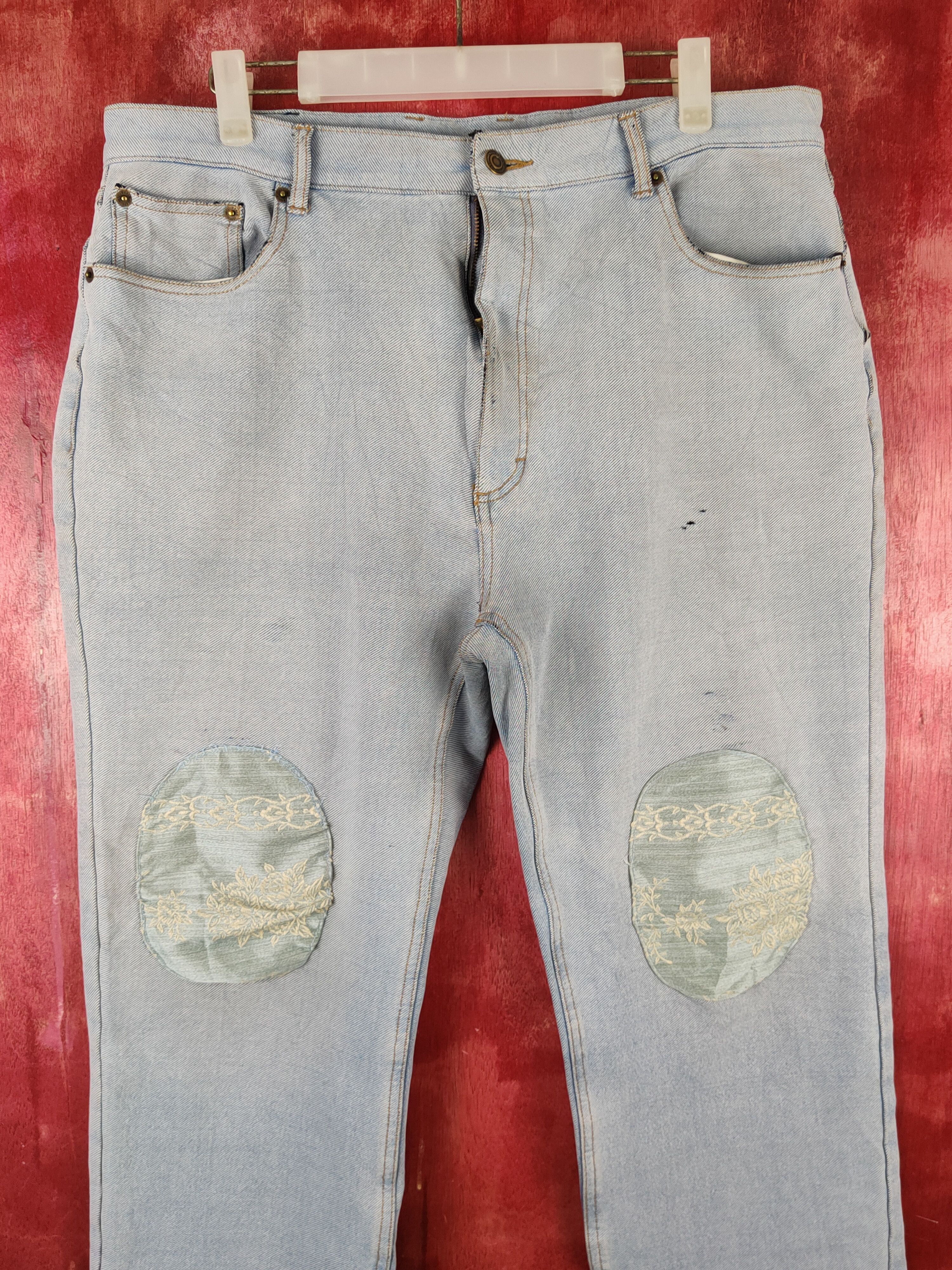 Japanese Brand Comme le vent Homme Blue Distressed Ripped Soft Jeans #S1637 Size US 35 - 2 Thumbnail