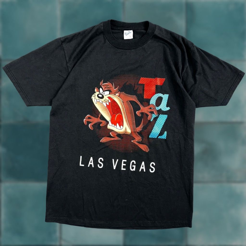 Vintage VTG Warner Bros. Taz Shirt Mens L Black Las Vegas 95 Tasmanian Devil 1990s Clothing Shirt Men Vintage 90s Size US L / EU 52-54 / 3 - 1 Thumbnail