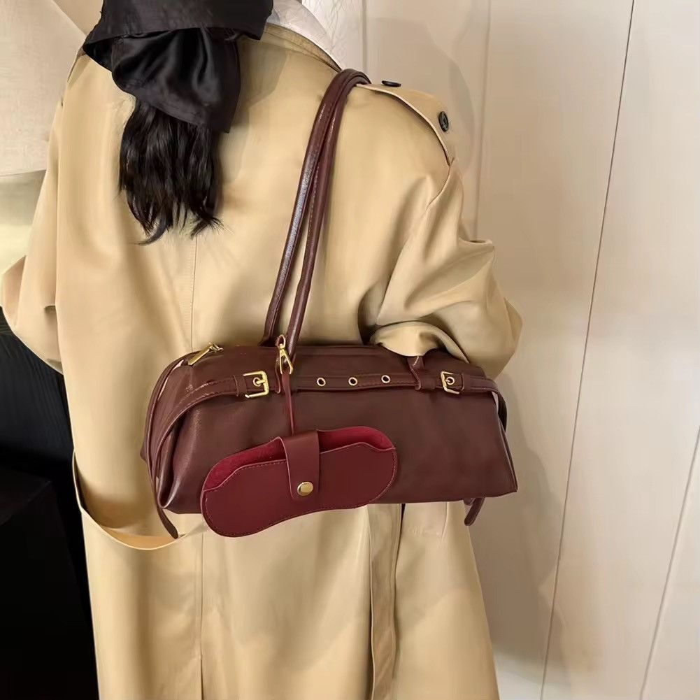 Designer Retro Vintage Style Shoulder PU Leather Bowling Bag Size ONE SIZE - 1 Thumbnail