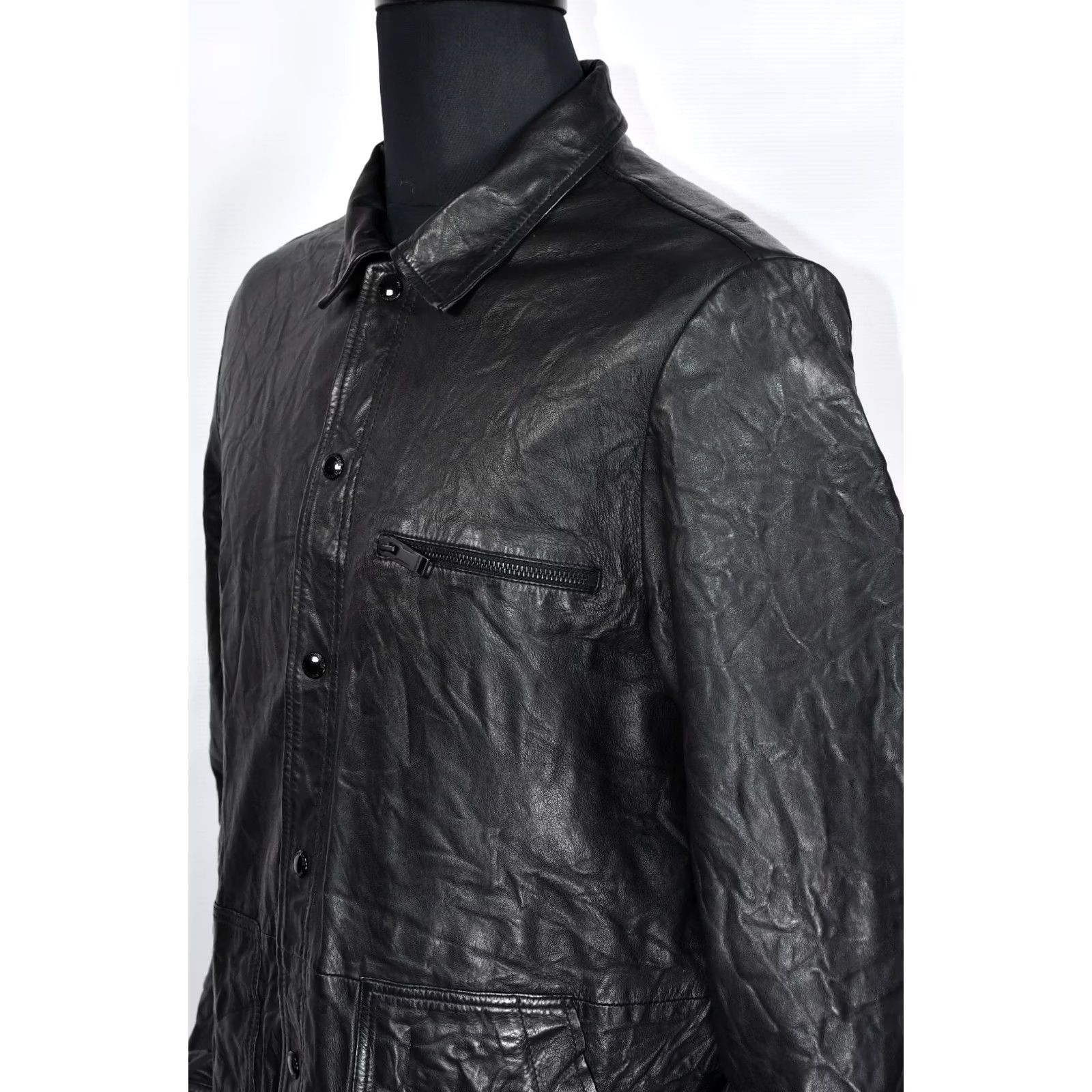 Zadig & Voltaire ZADIG & VOLTAIRE Blade Crinkle Leather Jacket L Women Black Snap Closure Casual Large Leather Jacket Size L / US 10 / IT 46 - 5 Thumbnail