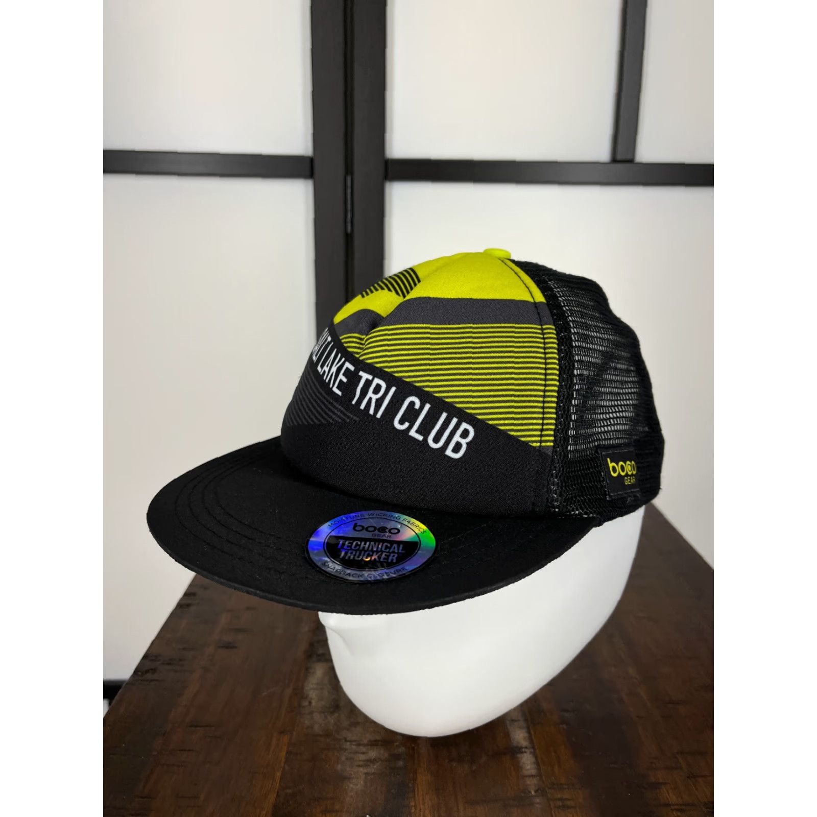 Vintage Boco Gear Hat Cap Trucker Adult One Size Black Poly Striped Pattern Hiking Triathlon Club Logo 90s Theme Men Mens Size ONE SIZE - 4 Thumbnail