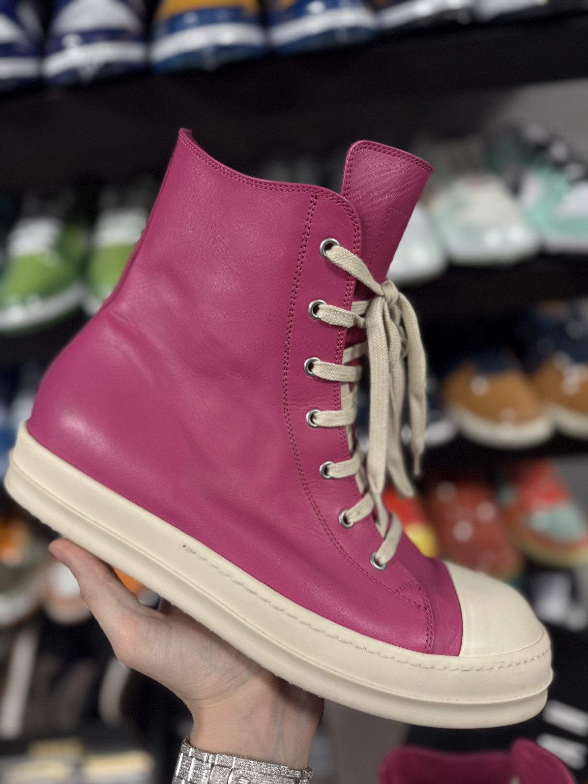 Rick Owens Rick Owen Pink High Top Leather Sneaker 44EU/11US Size US 11 / EU 44 - 6 Thumbnail