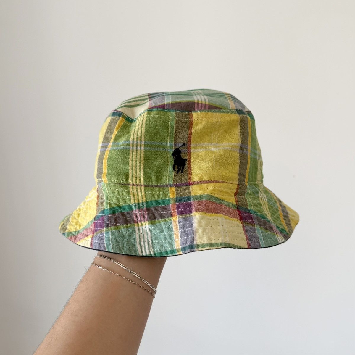 Vtg 1990s Polo Ralph Lauren Madras Reversible Bucket Hat