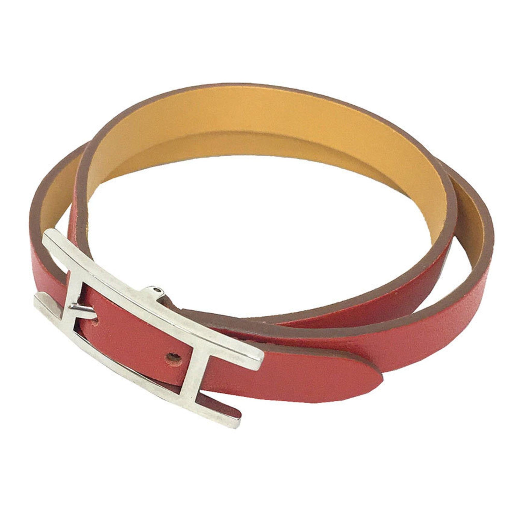 Hermes Hermes Behapi Double Tour leather bracelet, size S, rouge orange x mustard, women's. Size ONE SIZE - 1 Thumbnail