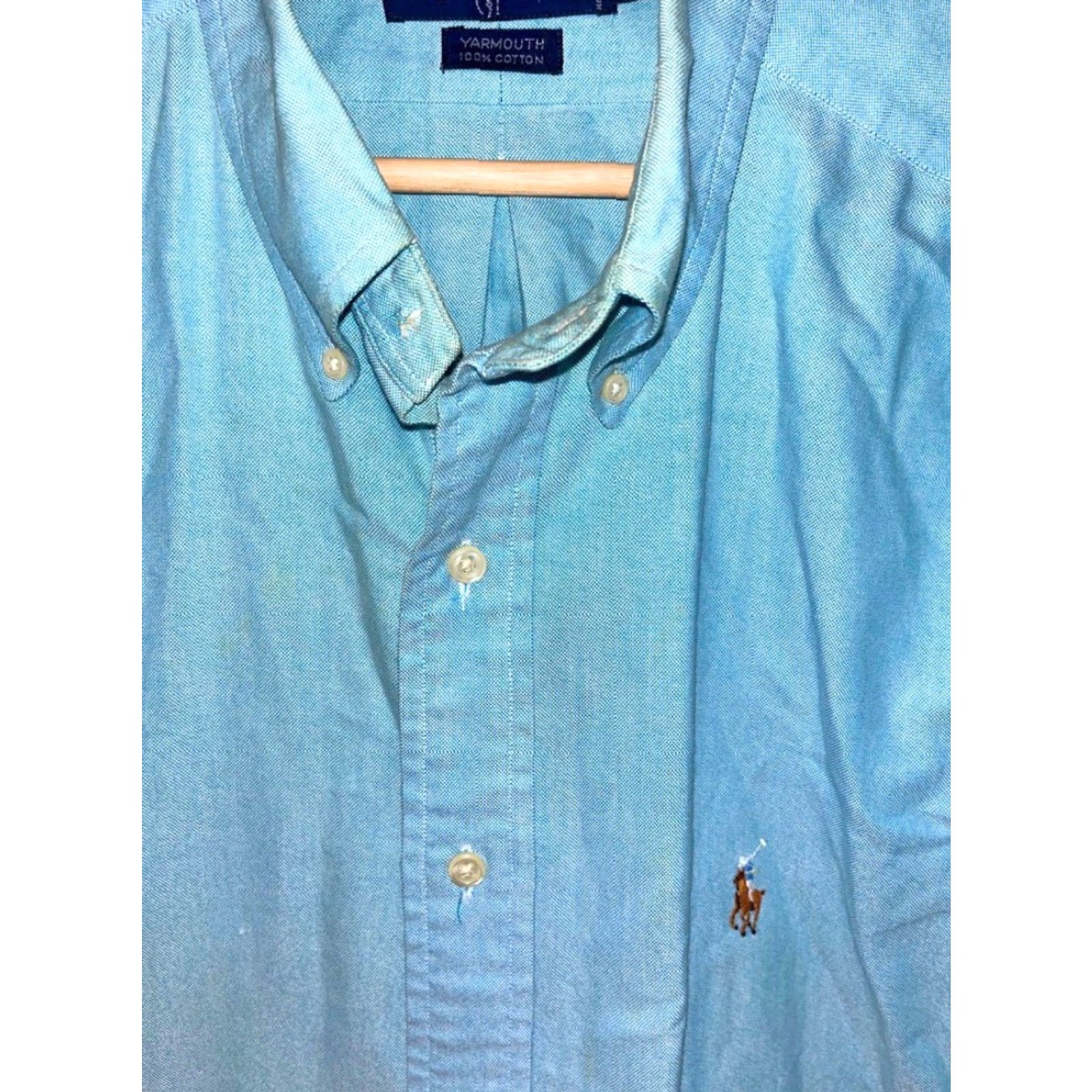 Ralph Lauren VINTAGE Ralph Lauren Yarmouth Dress Shirt Mens 17/34 Blue Button-Down 100% Cotton Size 46R - 4 Thumbnail