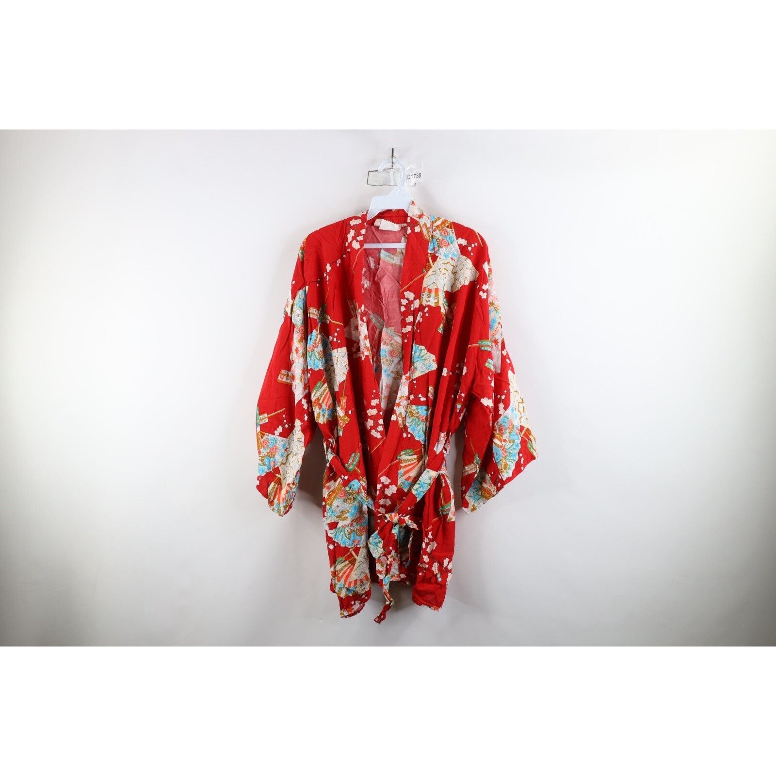 Vintage Vintage 90s Streetwear Rayon Japan Belted Kimono Robe Size L / US 10 / IT 46 - 1 Thumbnail