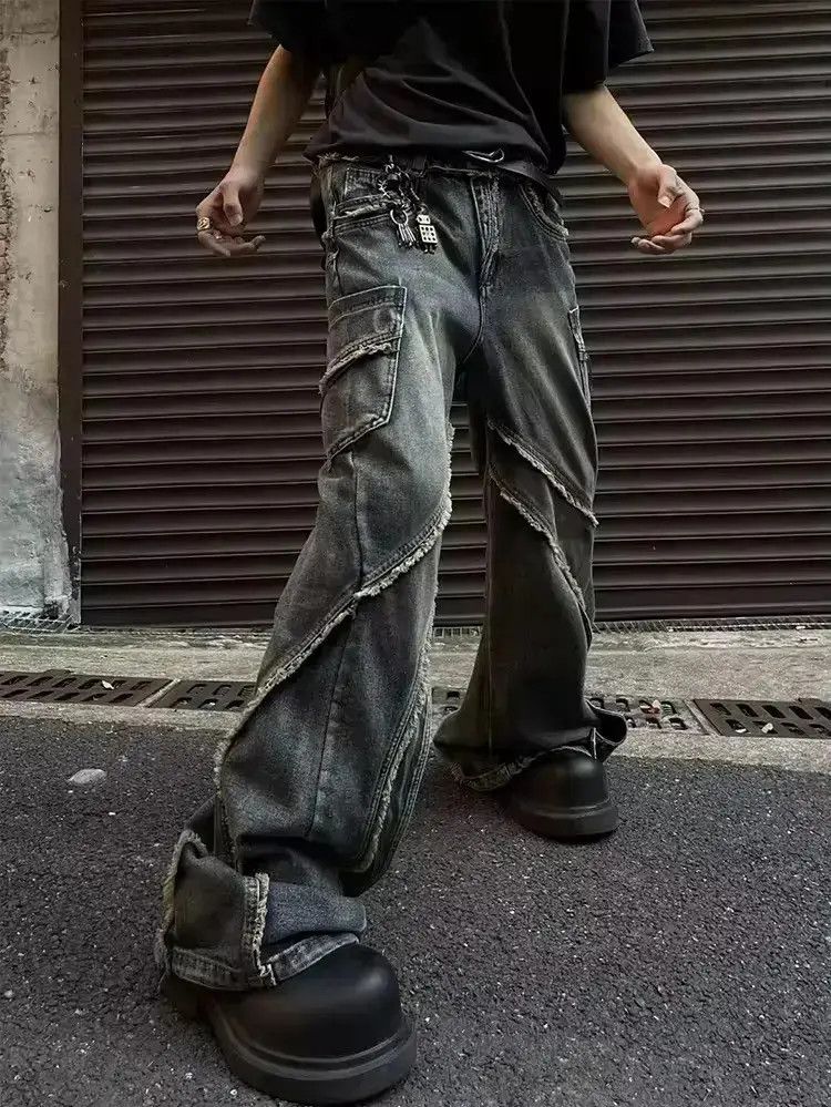 Japanese Brand Retro heavy-duty stitching raw edge micro-flared jeans y2k Size US 32 / EU 48 - 1 Thumbnail