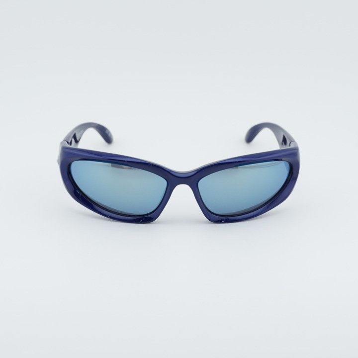 Balenciaga Balenciaga BB0157S 009 Sport Sunglasses Blue Geometric Frame Size ONE SIZE - 7 Thumbnail
