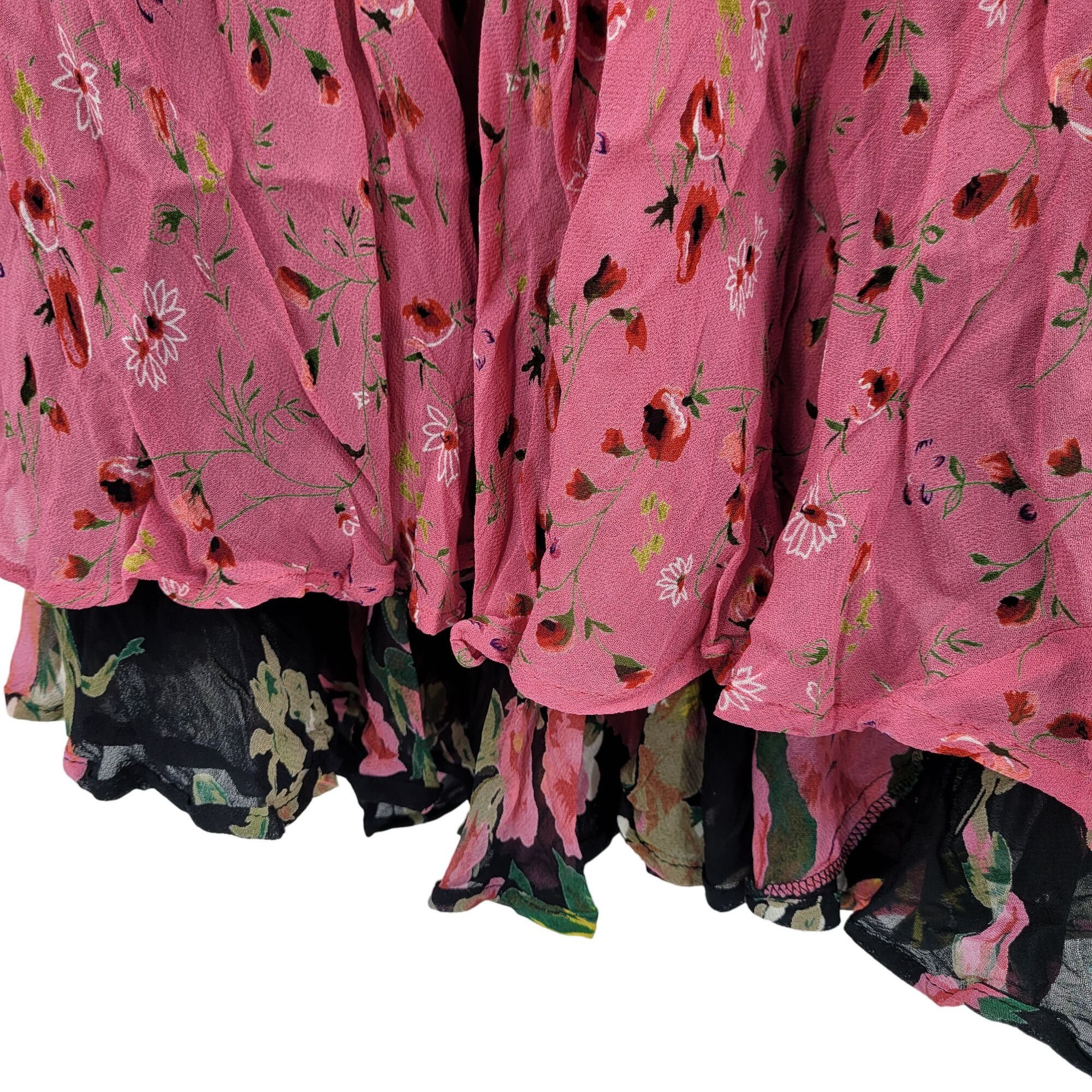 Vintage Vintage Reversible Floral Maxi Skirt M Black Pink Ditzy Size 35" - 8 Thumbnail