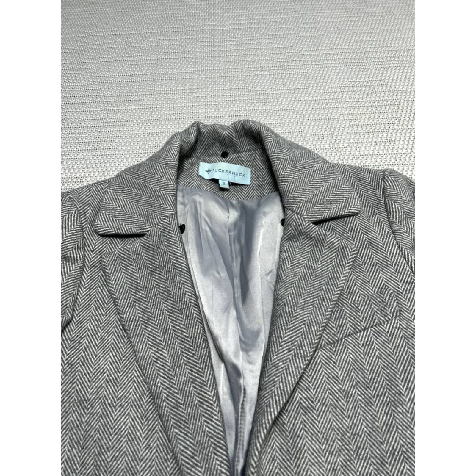 Vintage Tuckernuck Coat Blazer Wool Blend Gray Herringbone Notch Lapel Wool Blend - Women Size S Short Sleeve? Size S / US 4 / IT 40 - 3 Thumbnail