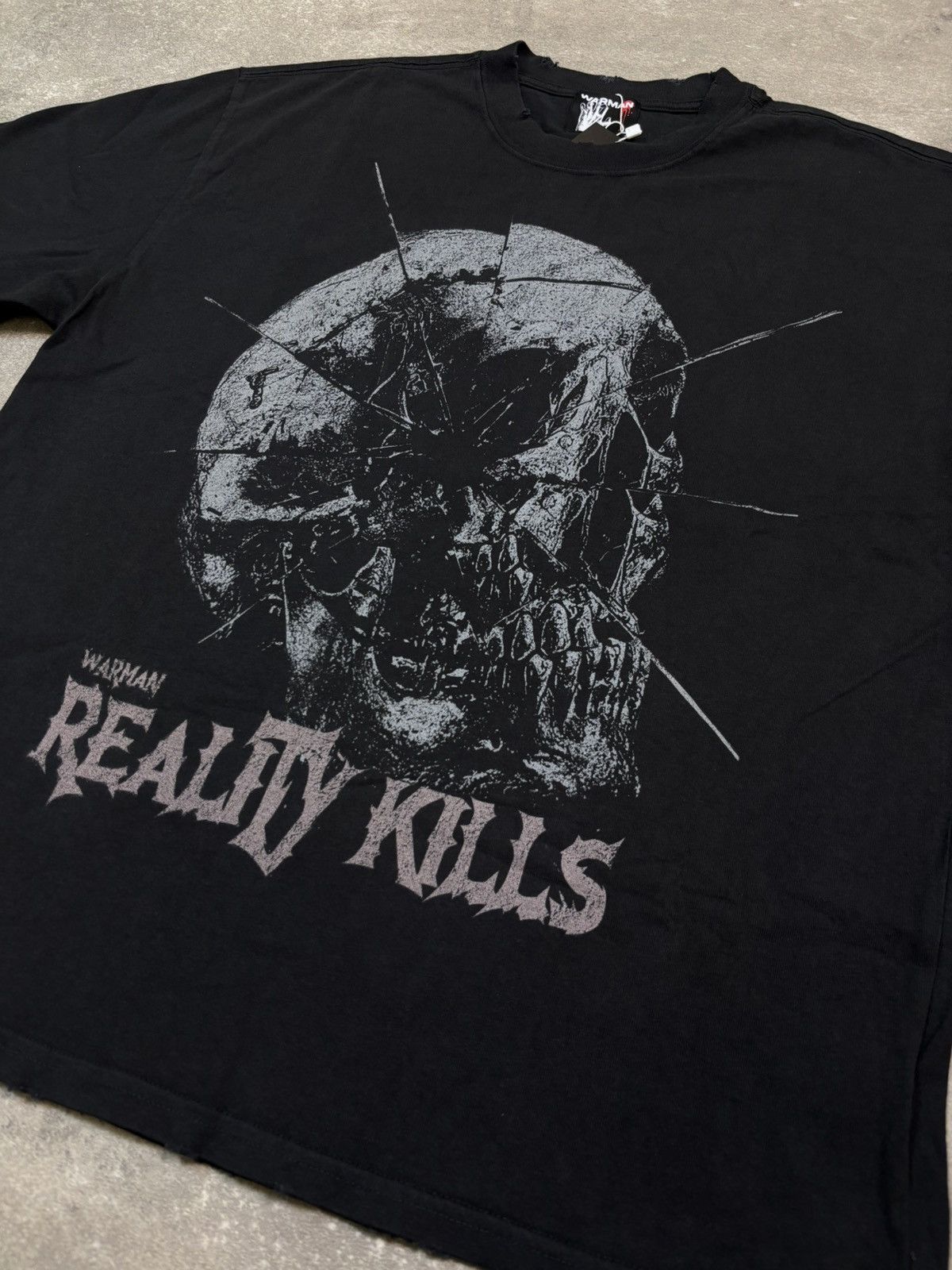 Vintage Warman Broken Skull Graphic T-Shirt, Washed Black Size US M / EU 48-50 / 2 - 4 Thumbnail