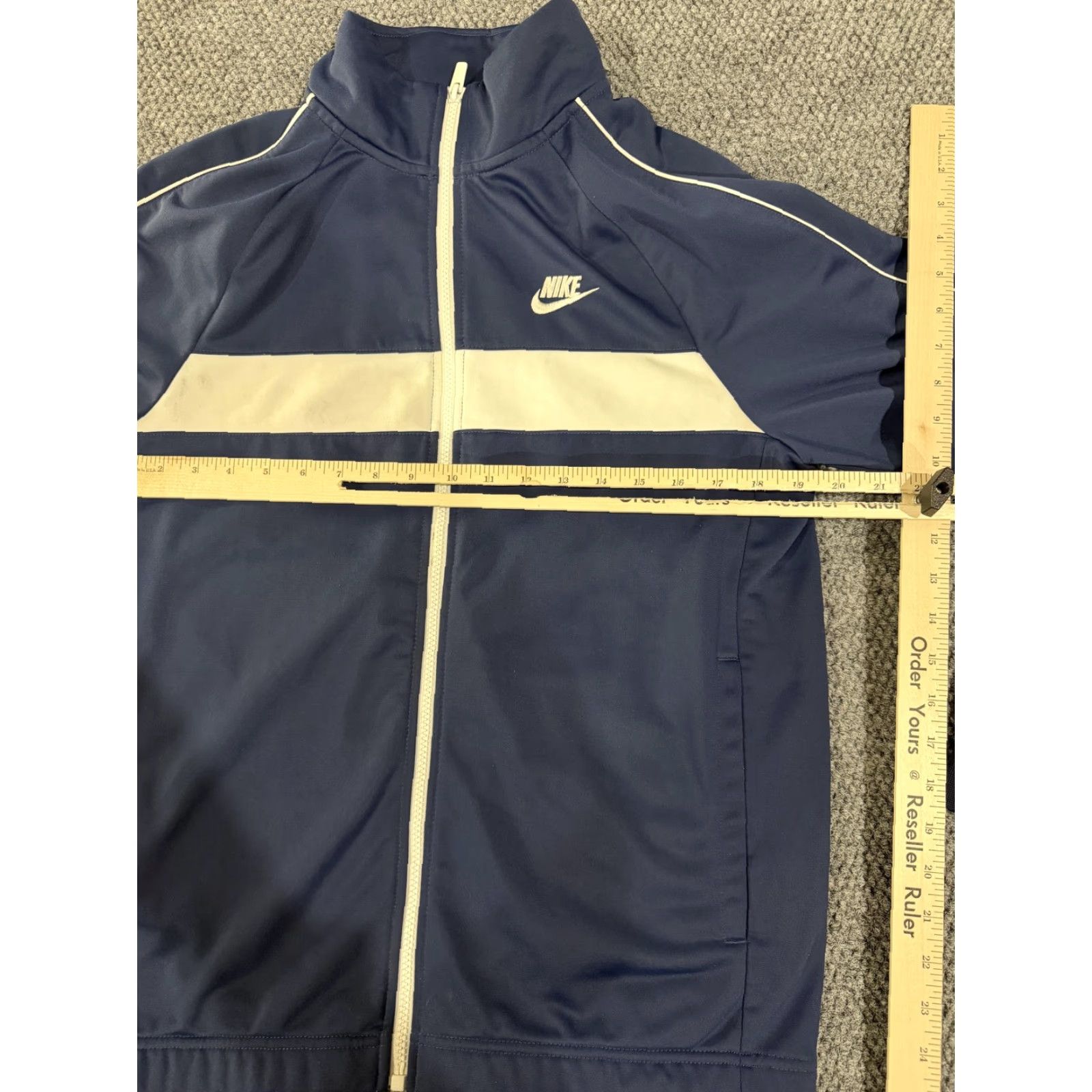 Nike Nike Jacket Mens S Blue White Striped Full Zip Lightweight Pockets Stand-Up Collar Polyester Gym & Training 90s? Size US S / EU 44-46 / 1 - 3 Thumbnail