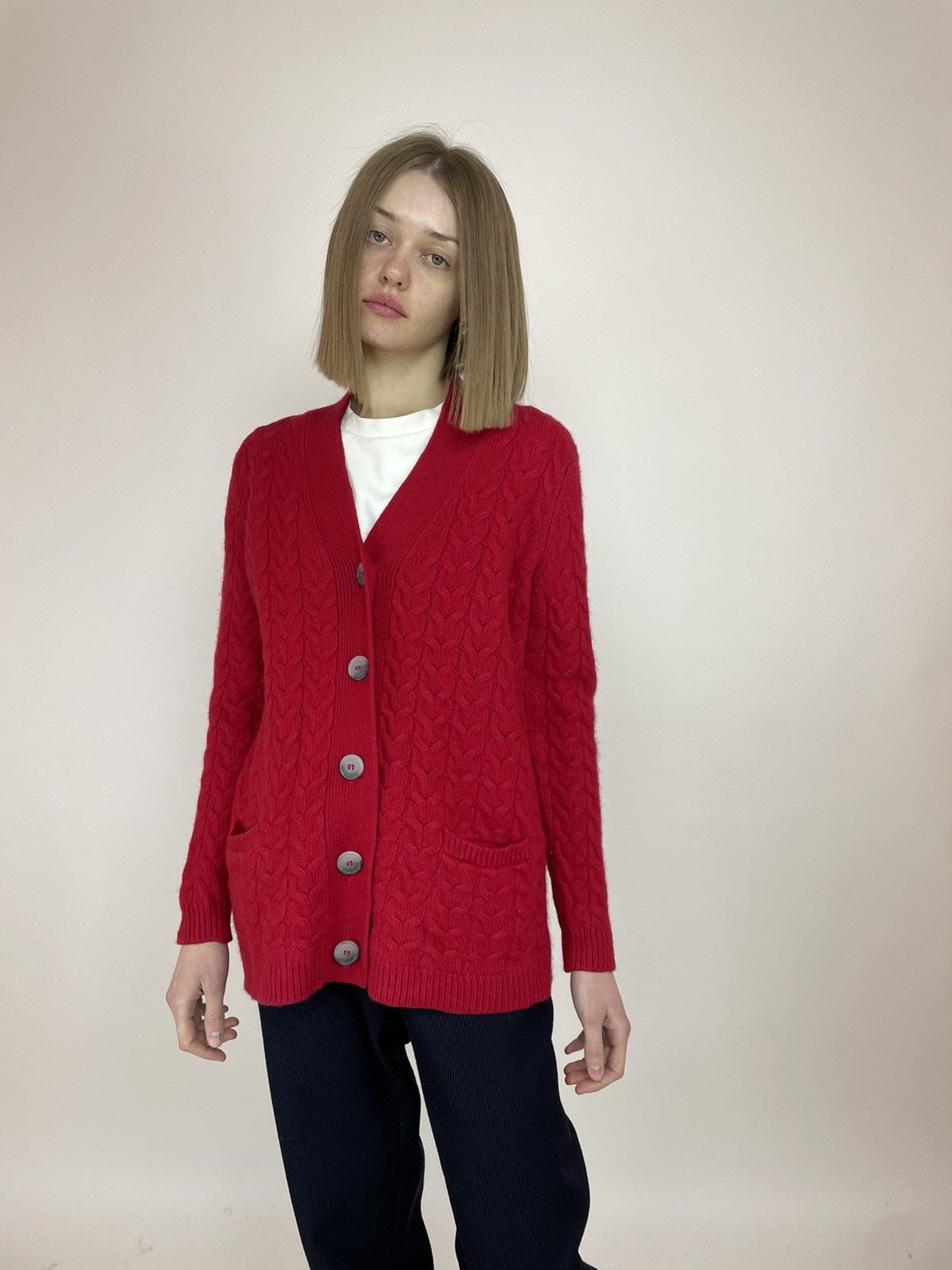 Designer × Vintage PETER HANH Red Wool Cardigan Knit Sweater size Women’s F48 Size XXL / US 16-18 / IT 52-54 - 5 Thumbnail