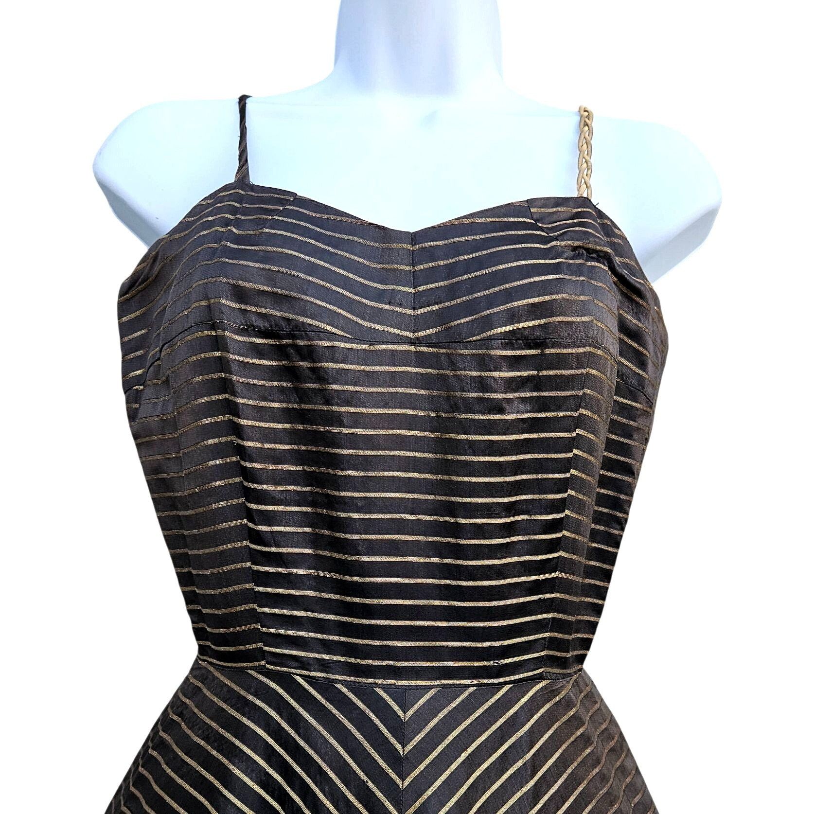 Other 50s Egyptian Black Gold Stripe Evening Gown Full Skirt XXS S Size XXS / US 00 / IT 34 - 7 Thumbnail