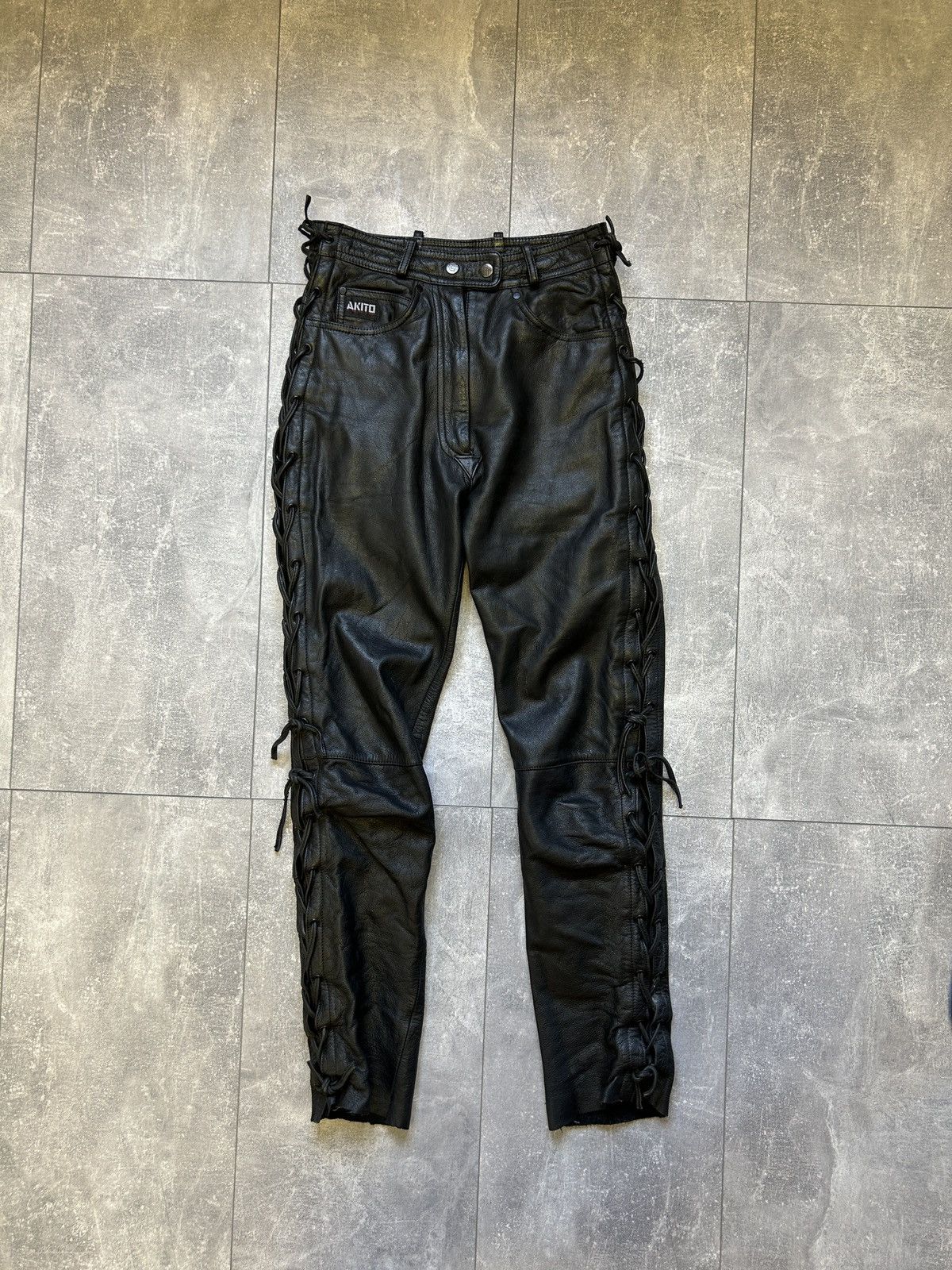 Leather Women’s Akito Leather pants stripes vintage rare buffalo y2k Size 29" - 1 Thumbnail