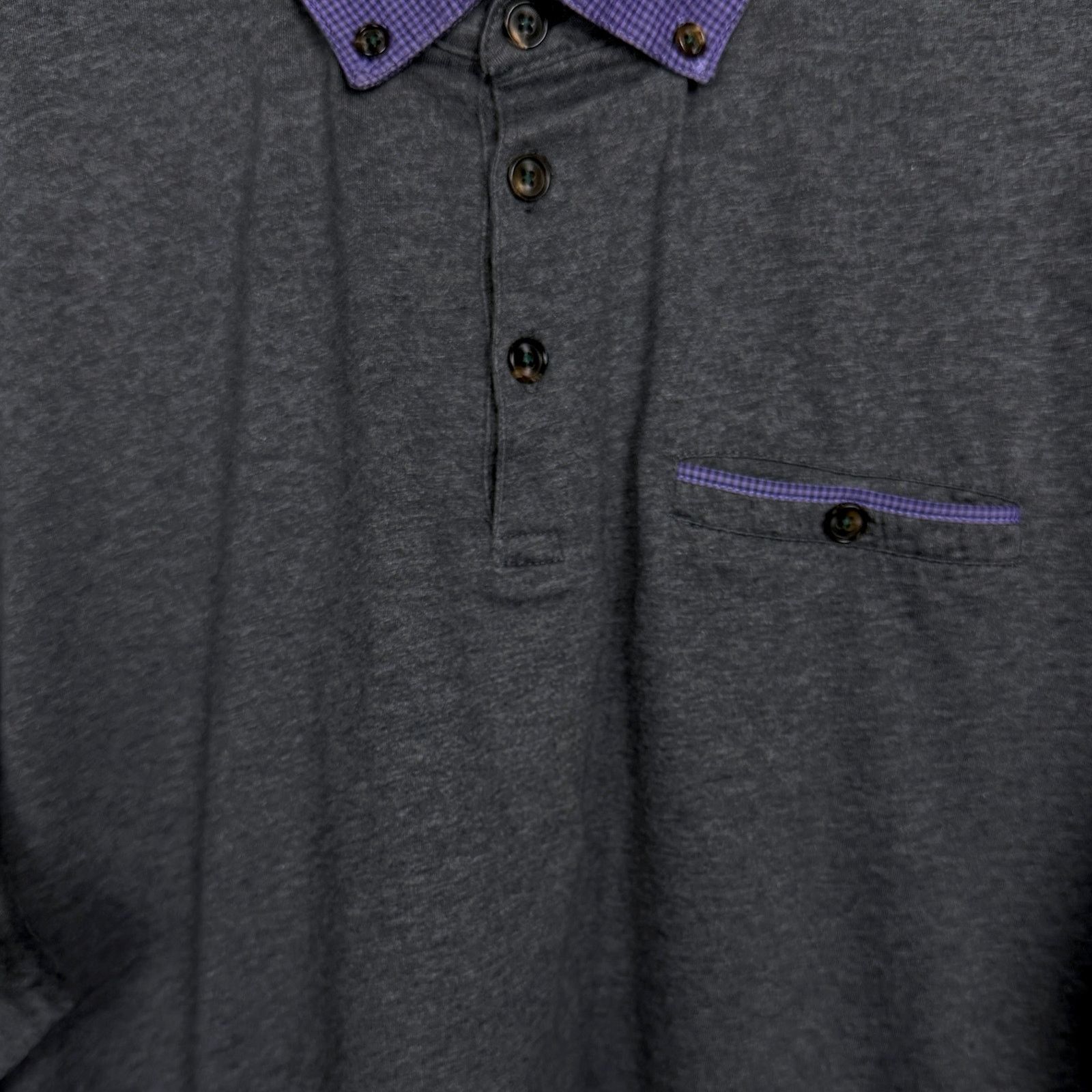 Ted Baker Ted Baker Men's 4 Dark Gray Polo Shirt Purple Contrast Size US L / EU 52-54 / 3 - 6 Thumbnail