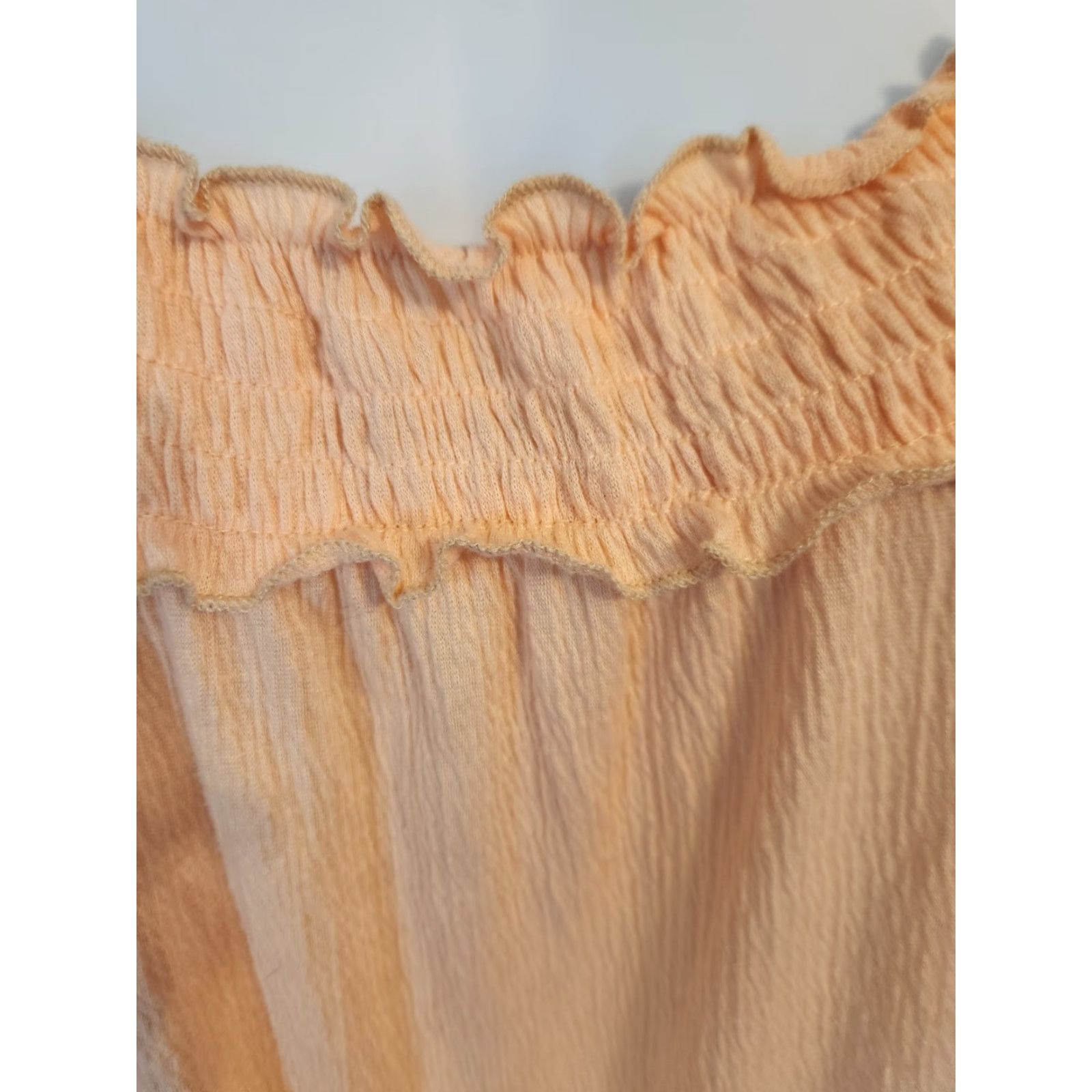Vintage French Laundry Blouse Shirt 3X Peach Off the Shoulder Smocked Trim Rayon Polyester Spandex Casual Sleeve Womens Plus Size Size XXL / US 16-18 / IT 52-54 - 2 Thumbnail
