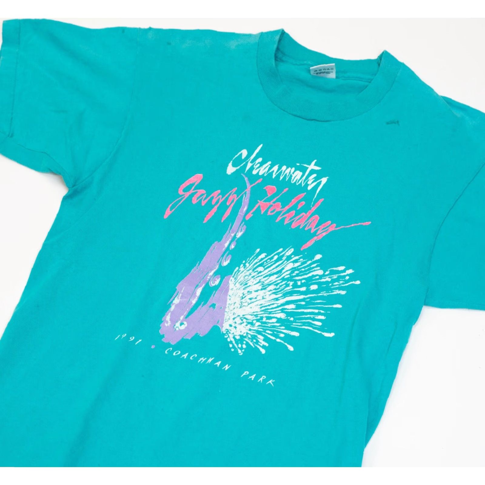 Fruit Of The Loom VINTAGE Clearwater Jazz Holiday Festival 1991 Sax Graphic Single Stitch T Shirt Size US L / EU 52-54 / 3 - 2 Thumbnail
