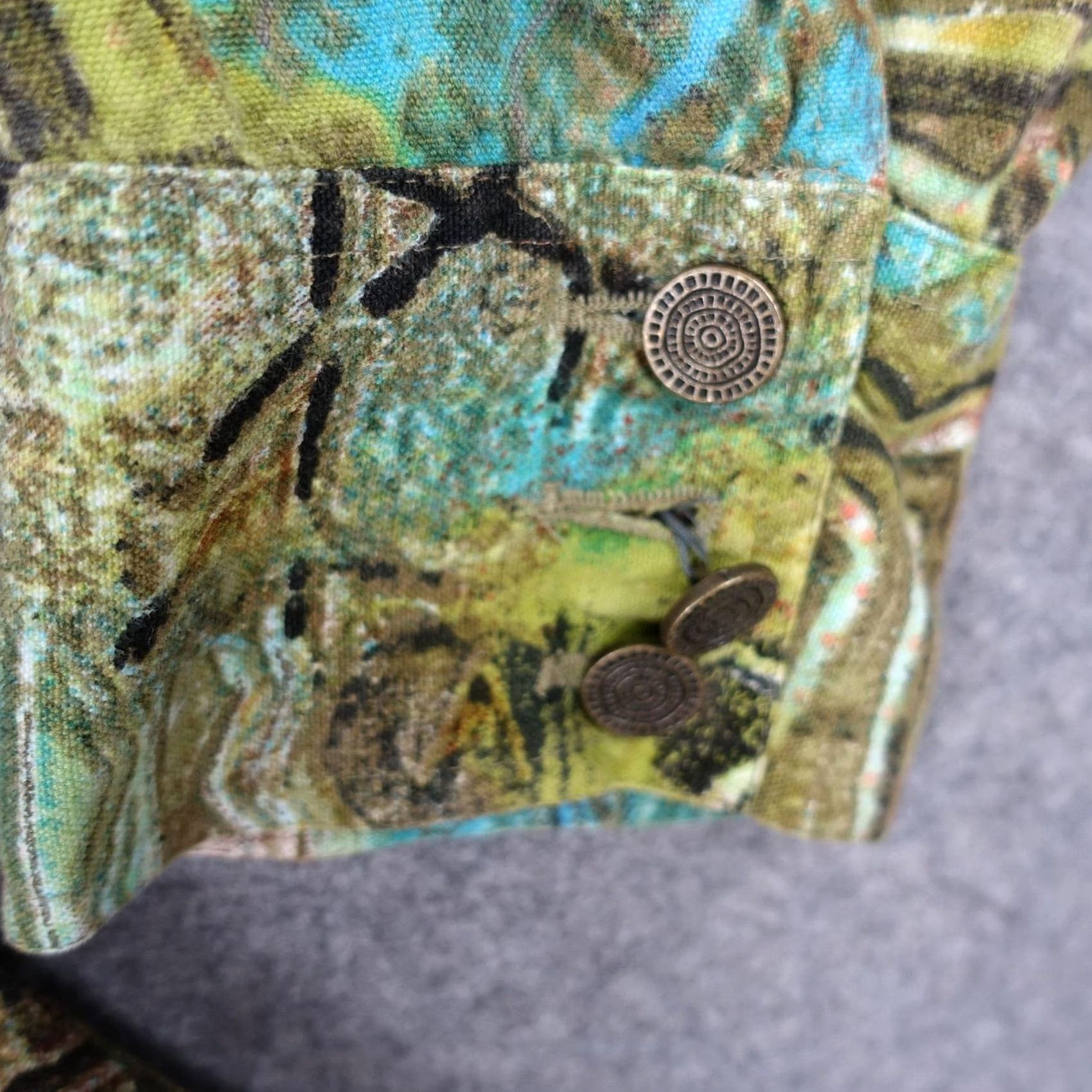 Vintage VINTAGE Chico's Jacket Womens Size 1 Green Linen Art Tribal Geometric Button VTG Jacket Size XS / US 0-2 / IT 36-38 - 6 Thumbnail