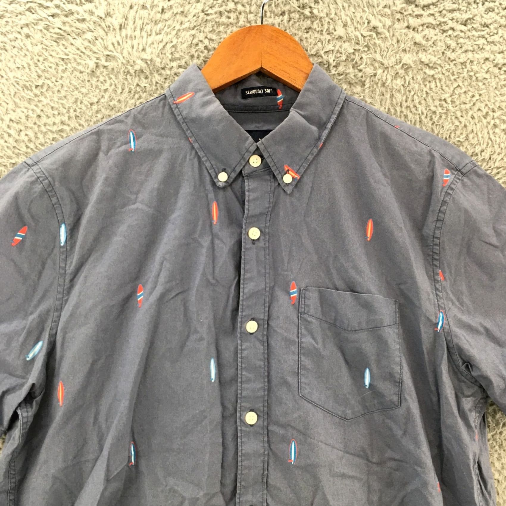 American Eagle Outfitters American Eagle Outfitters Button-Down Shirt Mens M Blue Short Sleeve Printed Top Size US M / EU 48-50 / 2 - 2 Thumbnail
