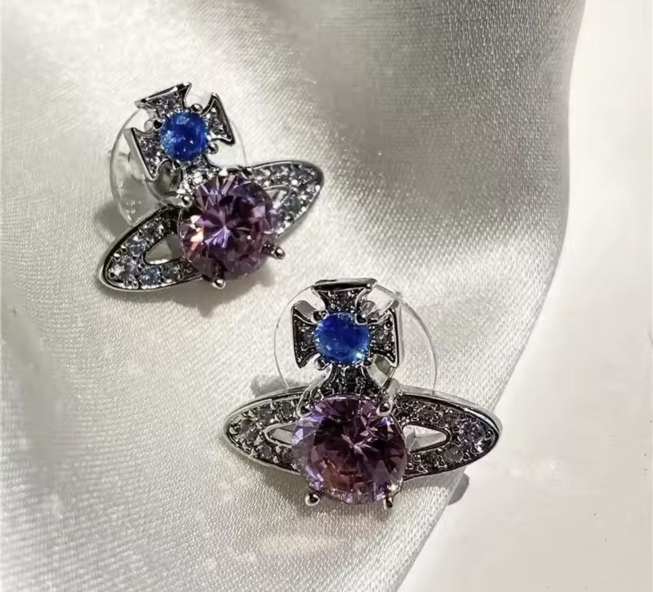 CZ Planet Stud Earrings for Men Women,Streetwear Unisex