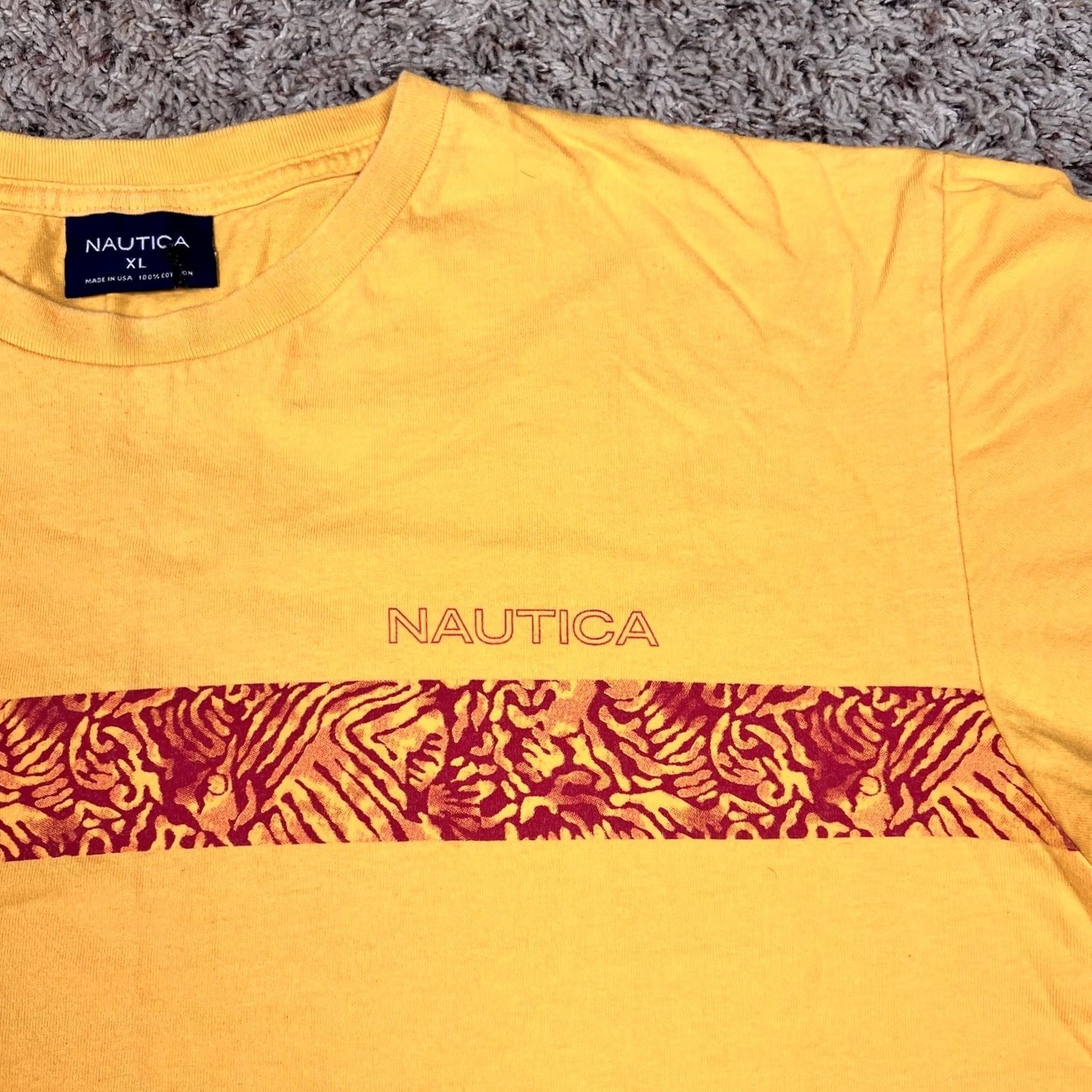 Nautica VINTAGE Nautica Logo Graphic T-Shirt XL Double Sided 90s Skate Surf Made in USA Mens, Yellow, 100% Cotton, Graphic Tee, Short Sleeve, Crew Neck Size US XL / EU 56 / 4 - 5 Thumbnail