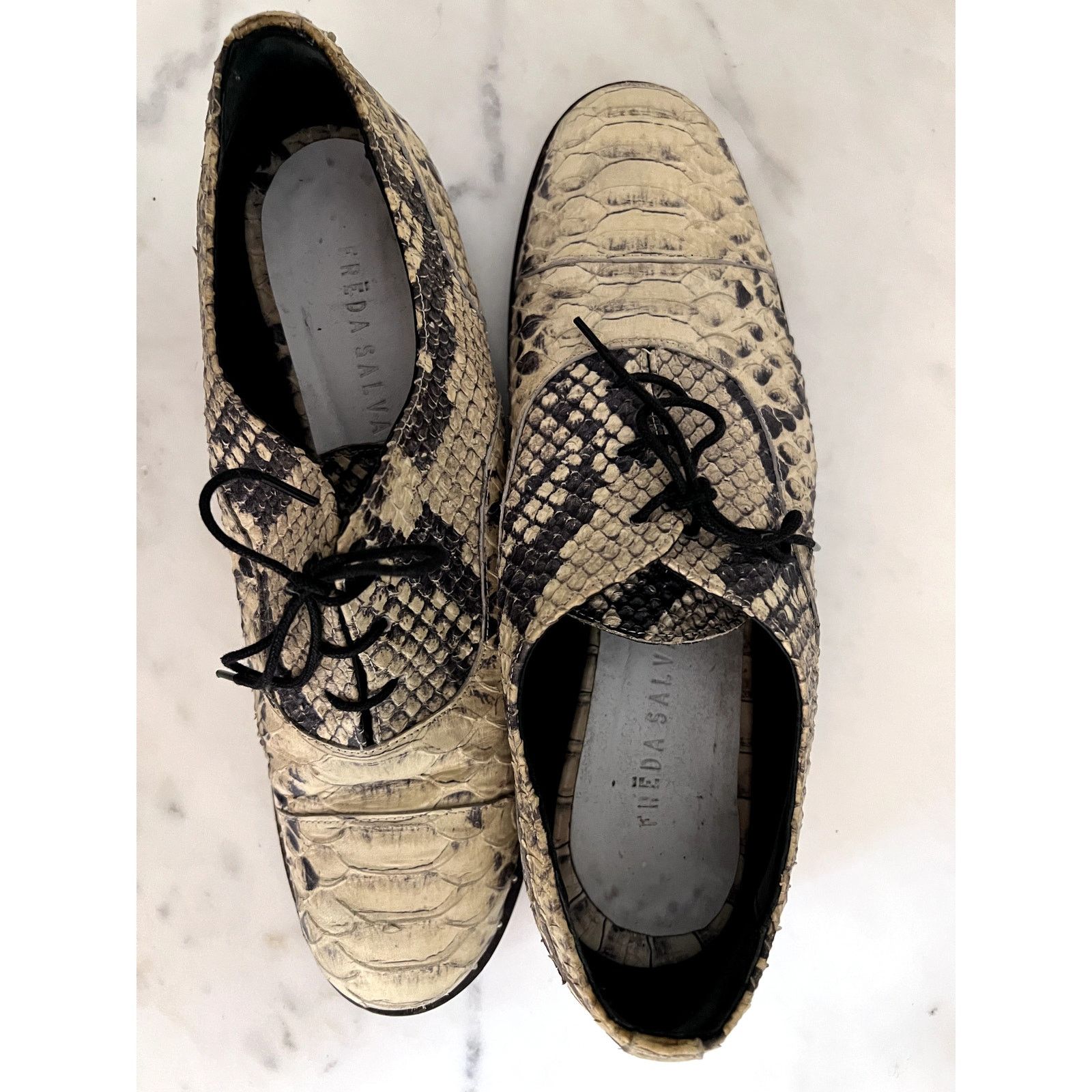 FREDA SALVADOR Freda Salvador "WISH" Lace-up Oxford Snake-embossed Leather Size US 7 / IT 37 - 3 Thumbnail