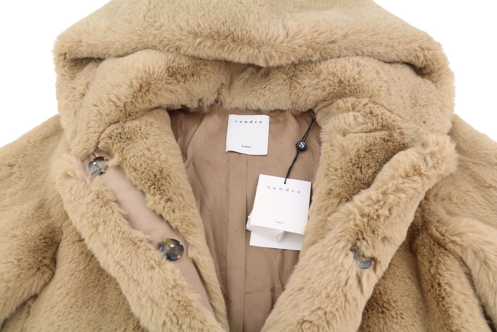 Sandro 38 M Brown Faux Fur Hooded Snap Buttons 88487 Size M / US 6-8 / IT 42-44 - 11 Thumbnail