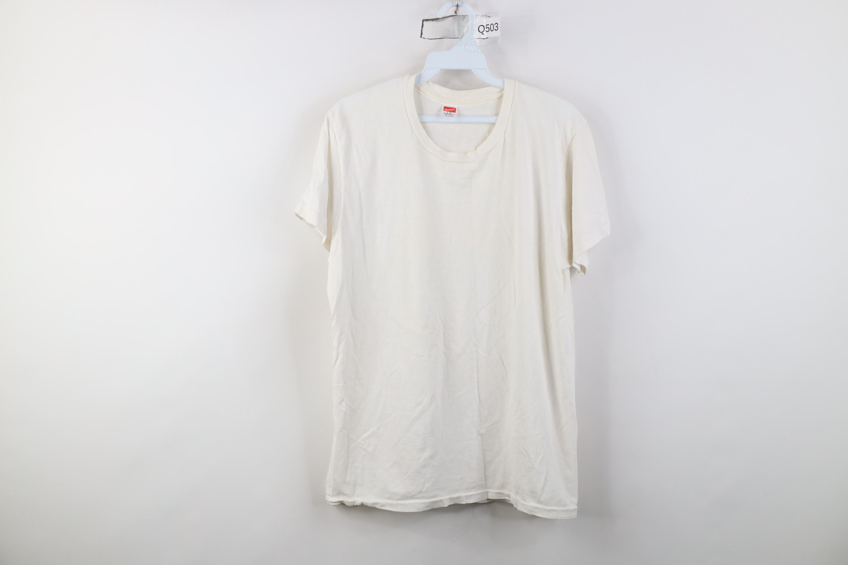 Hanes Vtg 80s 90s Hanes Blank Cotton Short Sleeve T-Shirt USA Size US L / EU 52-54 / 3 - 1 Thumbnail