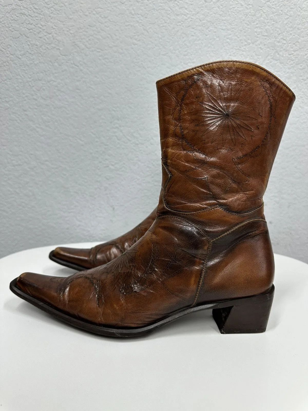 If Six Was Nine Vintage Cowboys Leather Avantgarde Boots High Western Y2K Size US 7.5 / EU 40-41 - 4 Thumbnail