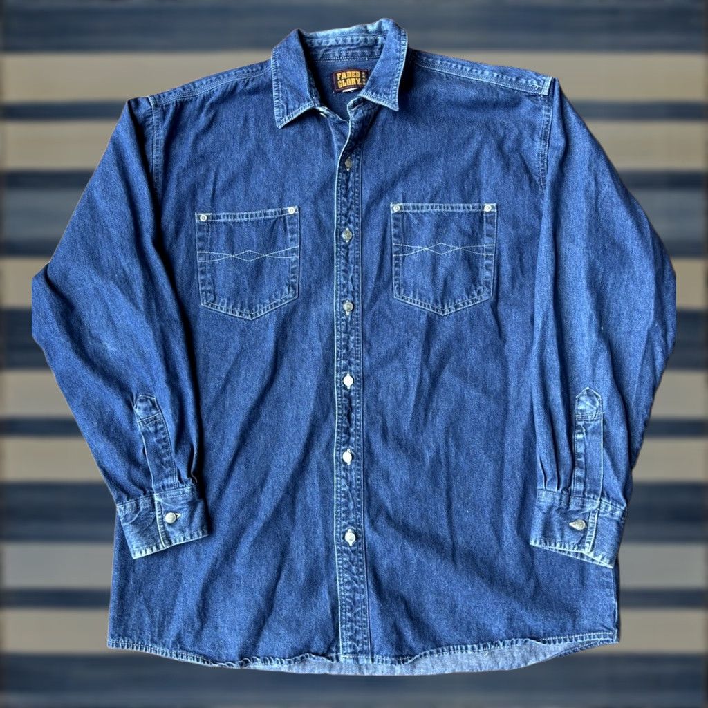 Faded Glory VINTAGE Faded Glory Button Denim Jean Shirt Mens L Blue 90s Pockets Shirt Regular Mens Size US L / EU 52-54 / 3 - 1 Thumbnail