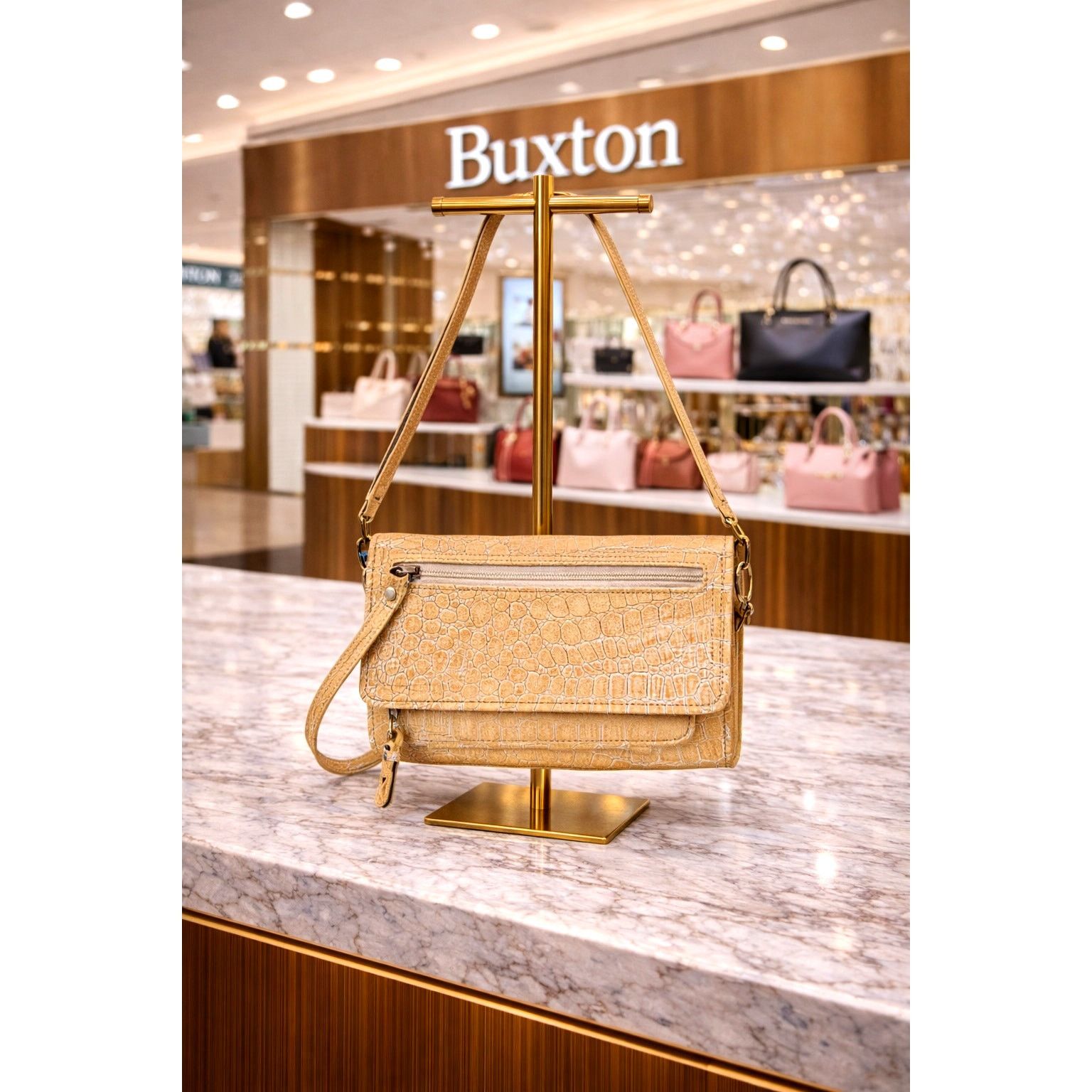 Other Buxton Faux Croc Clutch Purse Strap Checkbook Cover -Tan Size ONE SIZE - 1 Thumbnail