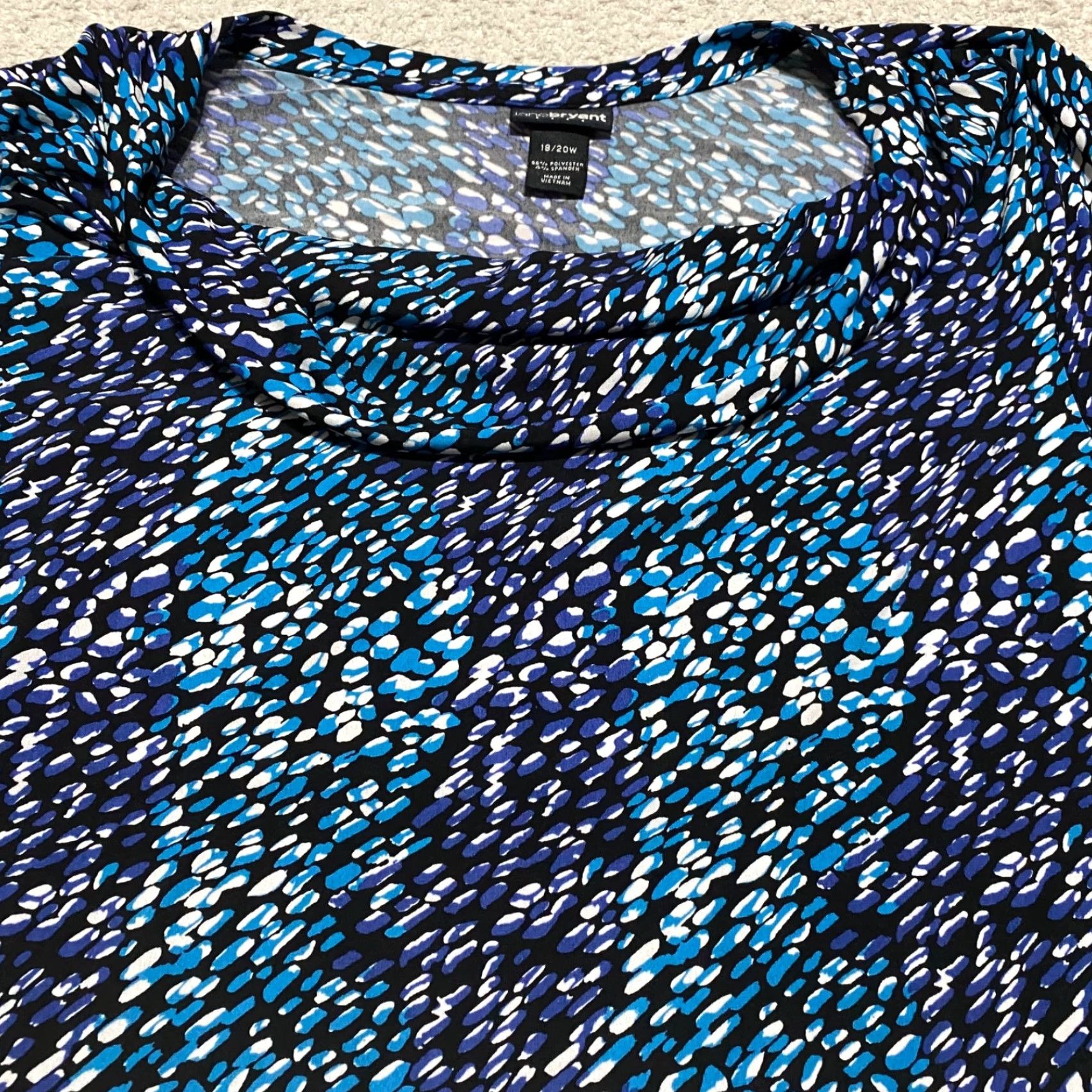 Vintage Lane Bryant Blouse Womens 20W Plus Blue Geometric 3/4 Sleeve Cowl Neck Size 3XL / US 20-22 - 5 Thumbnail