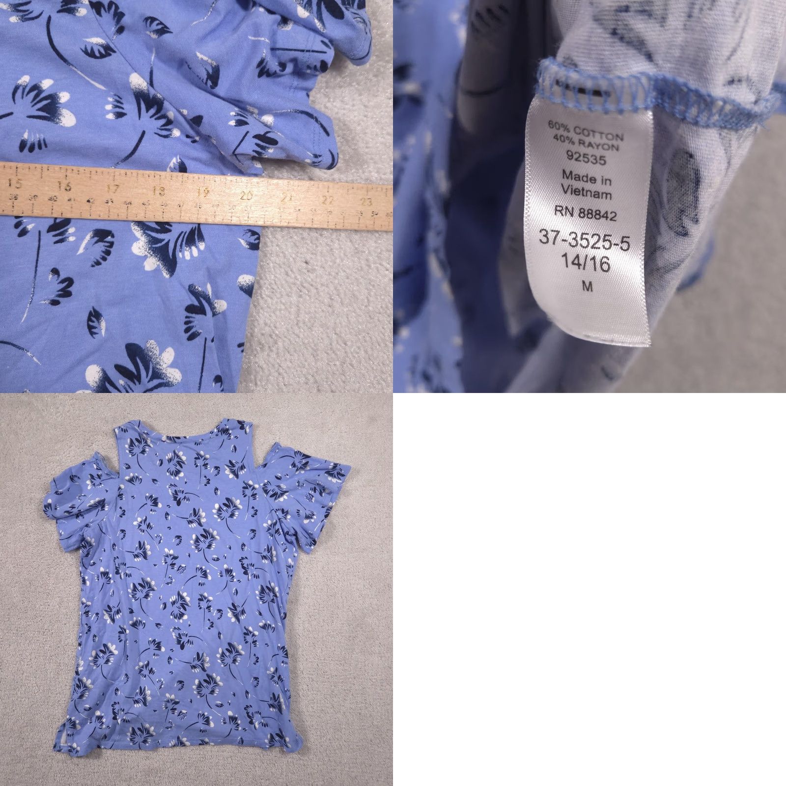 Vintage Woman Within Shirt Womens Blue Floral Cold Shoulder Sleeve Ruffle Top 14/16 Size XL / US 12-14 / IT 48-50 - 8 Thumbnail