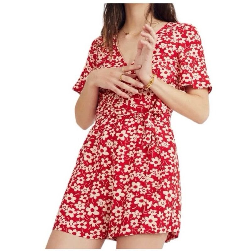 Madewell Wrap-Front Romper in Mini Daisy - Size 10