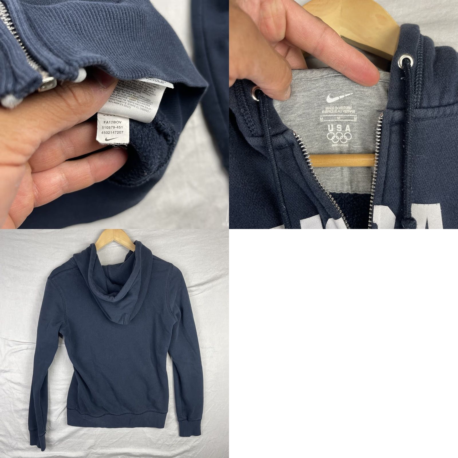 Nike Nike Hoodie Womens Medium Navy Full Zip Fleece USA Olympics London Style: Hooded Pockets Casual Activewear Size M / US 6-8 / IT 42-44 - 8 Thumbnail