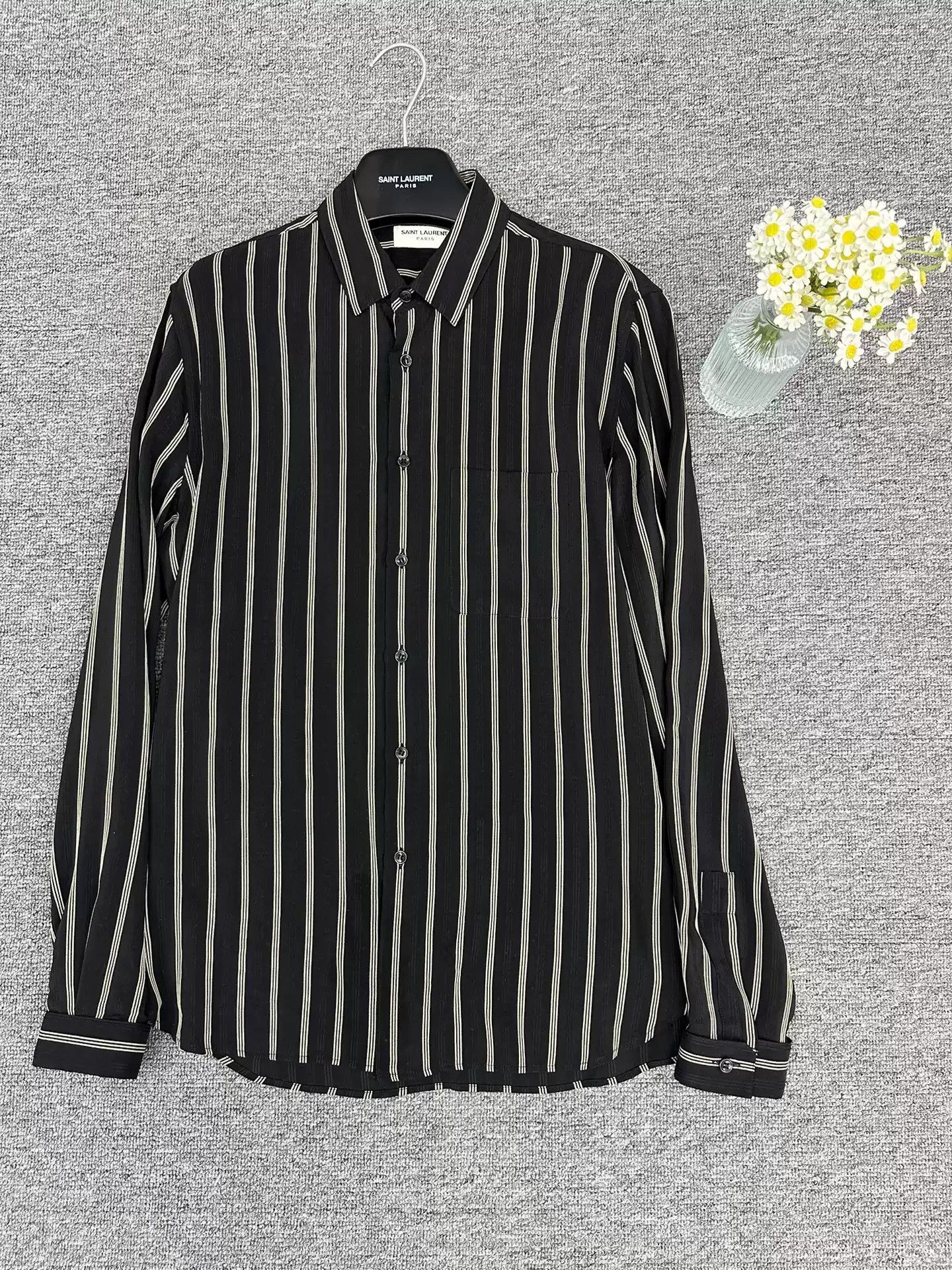 Saint Laurent Paris Saint Laurent slp Saint Laurent White Striped Silk Shirt Size US L / EU 52-54 / 3 - 1 Thumbnail
