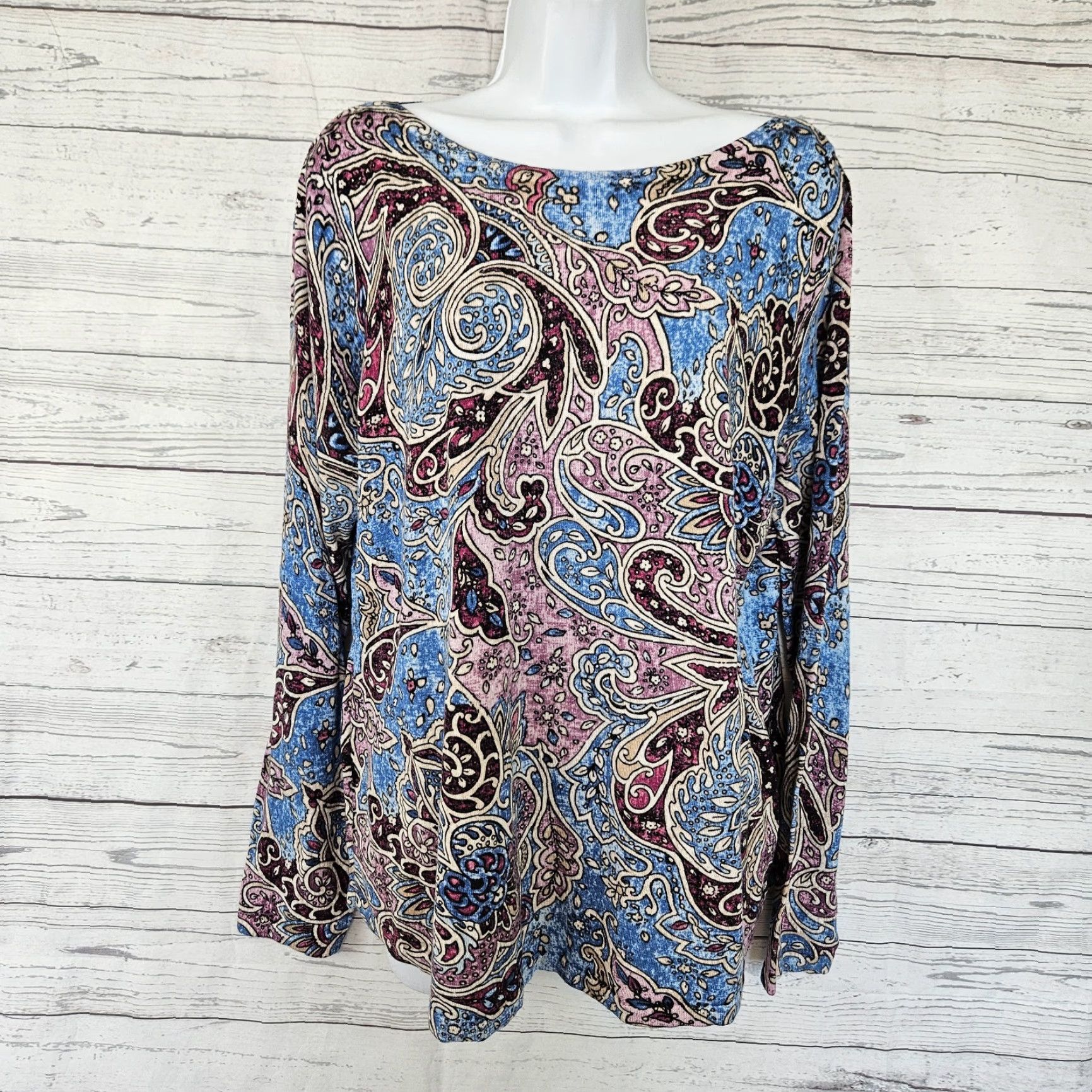 Vintage Chico's Womens Sweater L Blue Purple Paisley Long Sleeve Rayon Blend Pullover Adults Womens Size L / US 10 / IT 46 - 2 Thumbnail