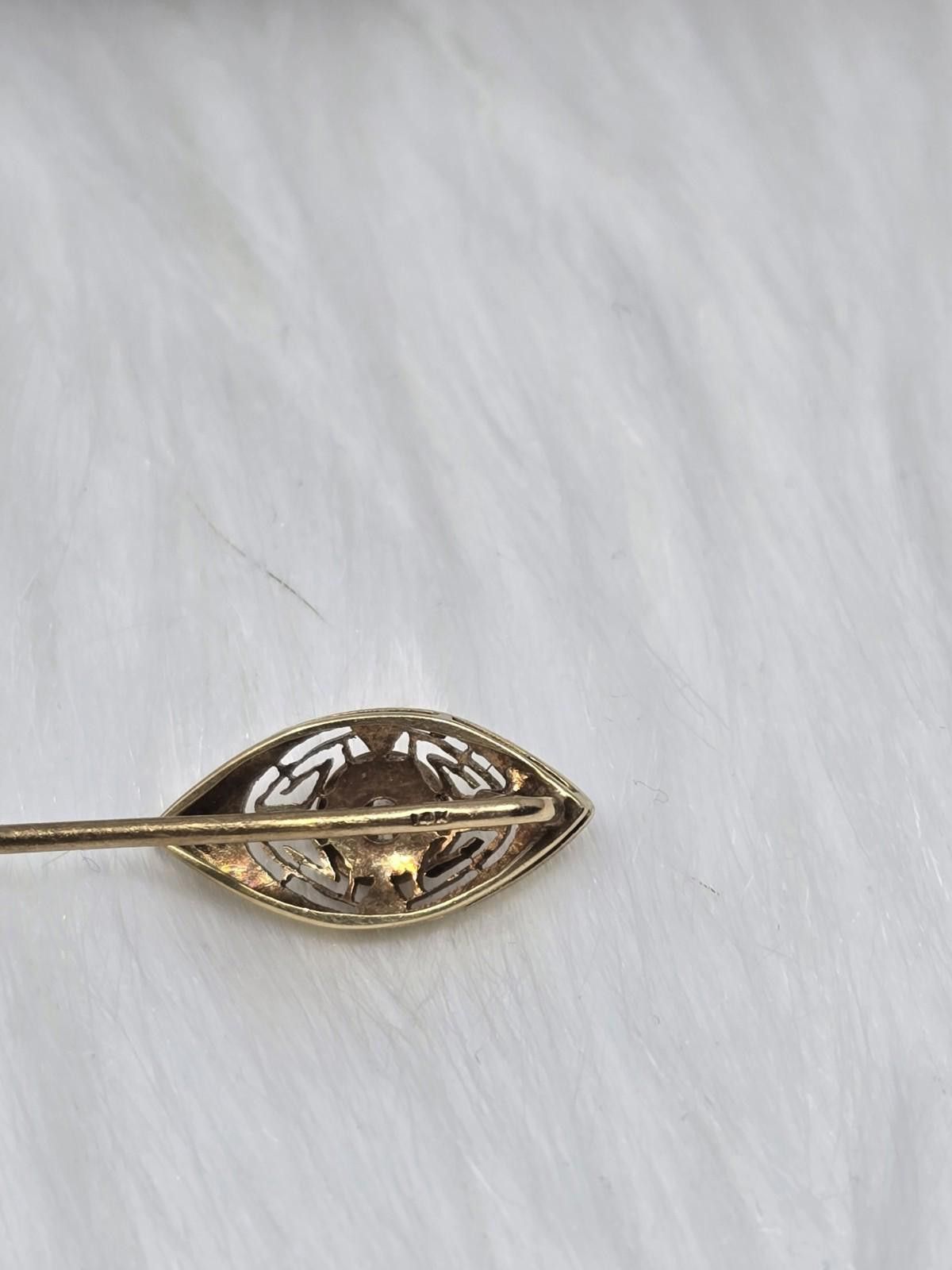 Other ​Art Deco 14k Gold Beautiful Diamond Filigree Stick Pin Size ONE SIZE - 2 Thumbnail