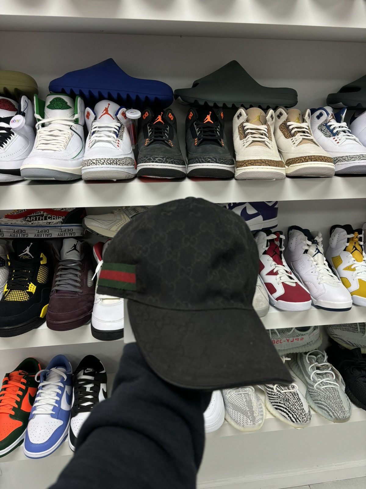 image of Gucci Black Monogram Cap, Men's