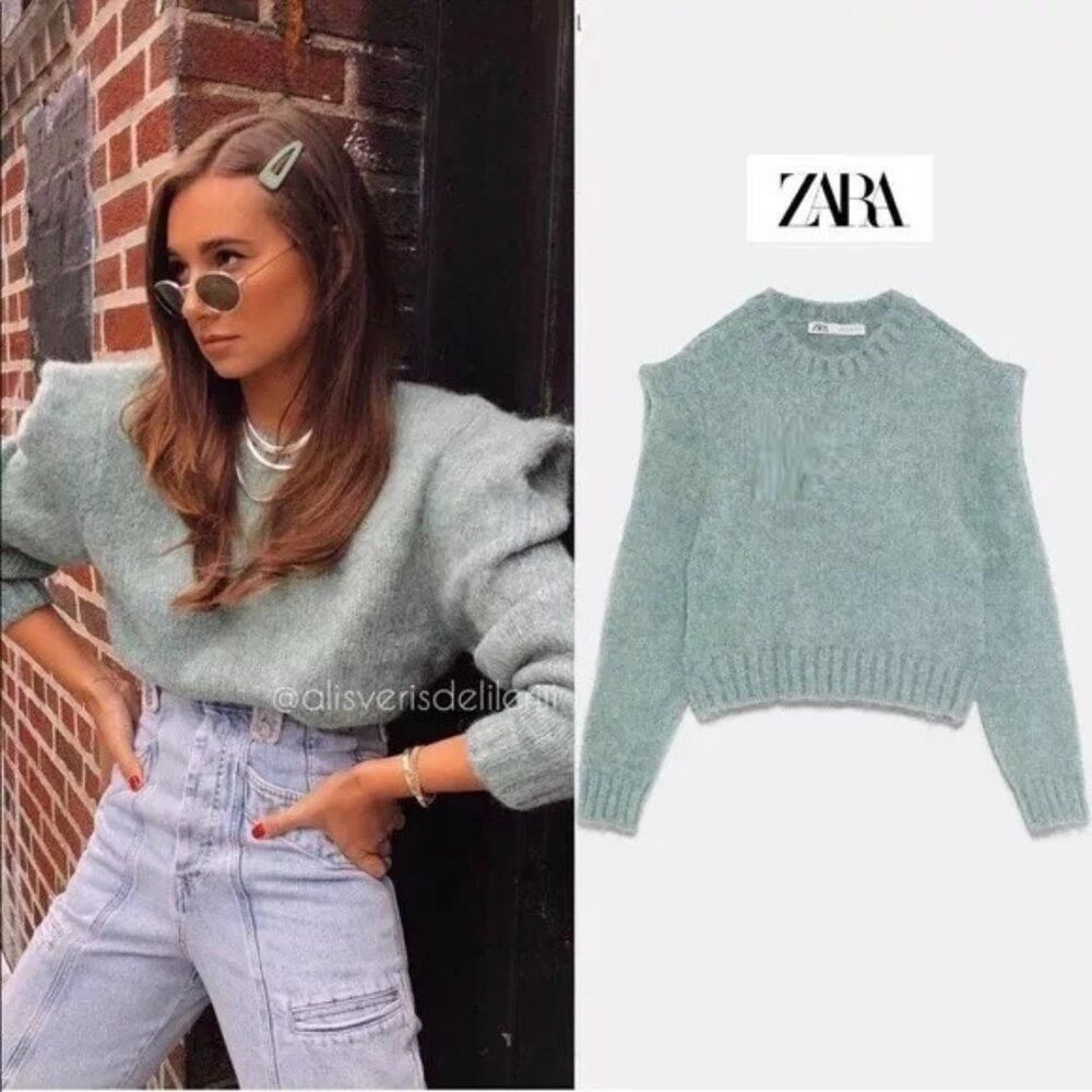 Zara NWT New Zara Blogger Favorite Sage Shoulder Detail Sweater Size S / US 4 / IT 40 - 1 Thumbnail