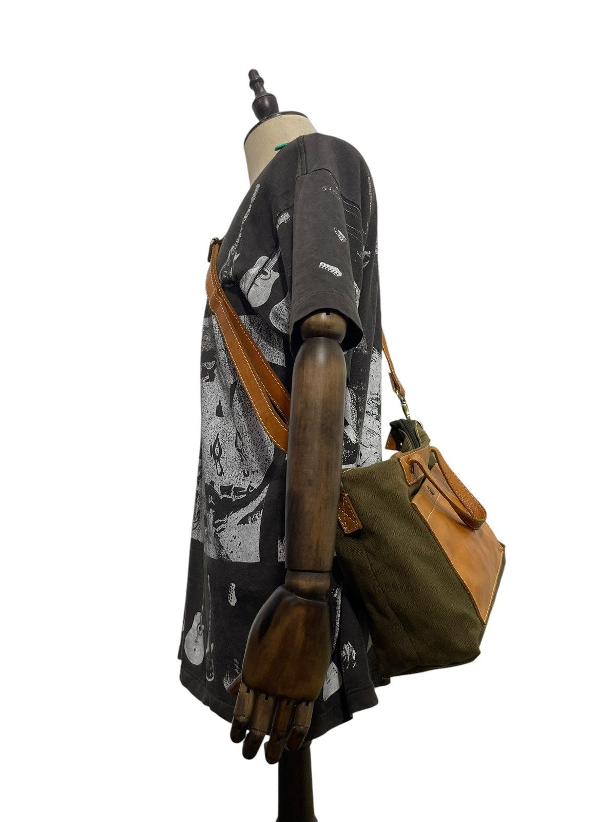 Japanese Brand Leather Cotton Canvas Fes Handmade Cross Body Bag 9🟩 Size ONE SIZE - 2 Thumbnail