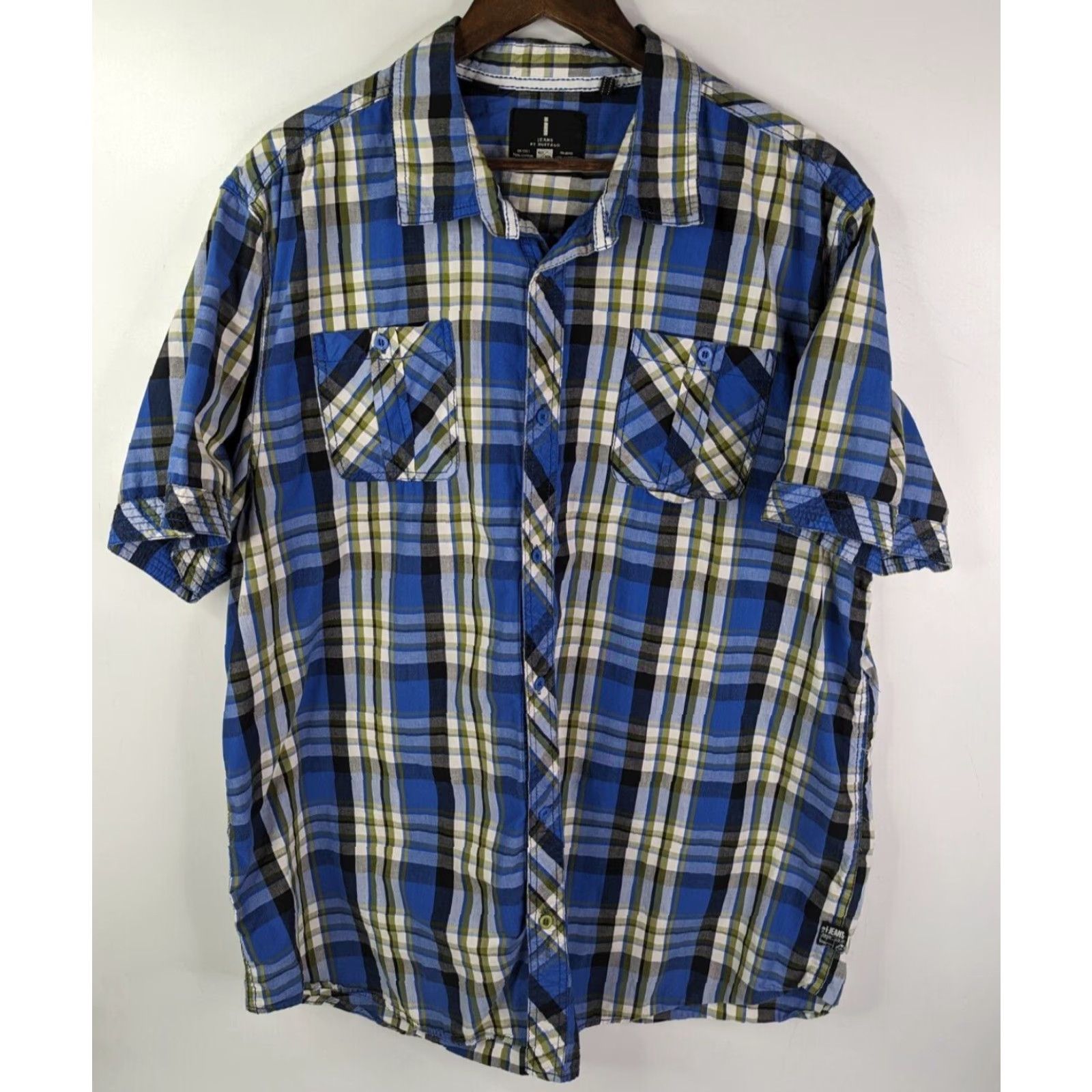 Vintage Buffalo Jeans Men's XLT Plaid Shirt Blue Casual Short Sleeve Pocket Cotton Size US XL / EU 56 / 4 - 2 Thumbnail