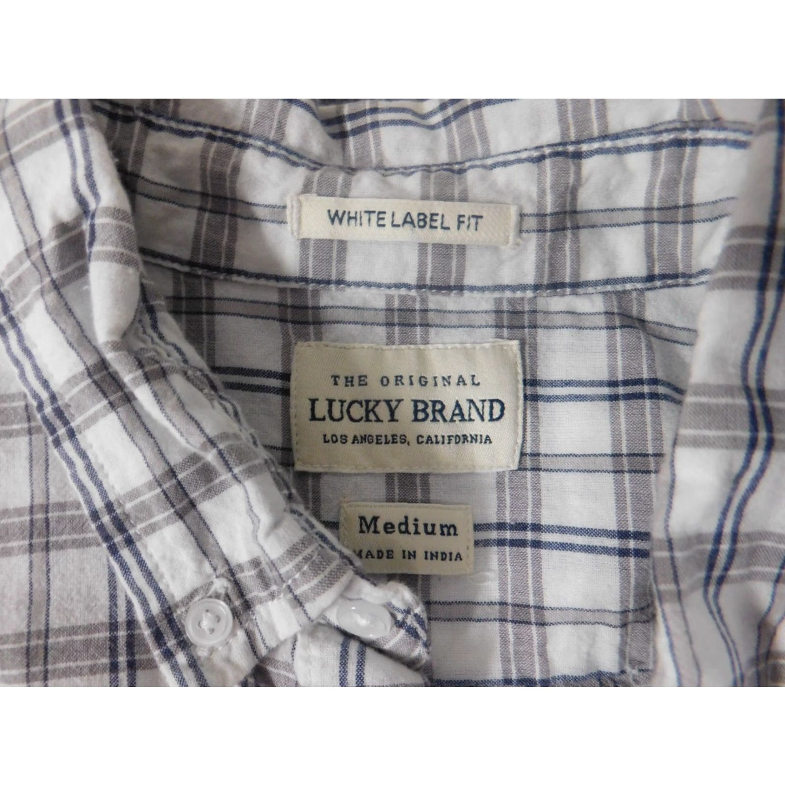Lucky Brand Lucky Brand Shirt Mens Medium Gray Plaid Button Up Knit Cotton Long Sleeve Collared Regular Size US M / EU 48-50 / 2 - 5 Thumbnail