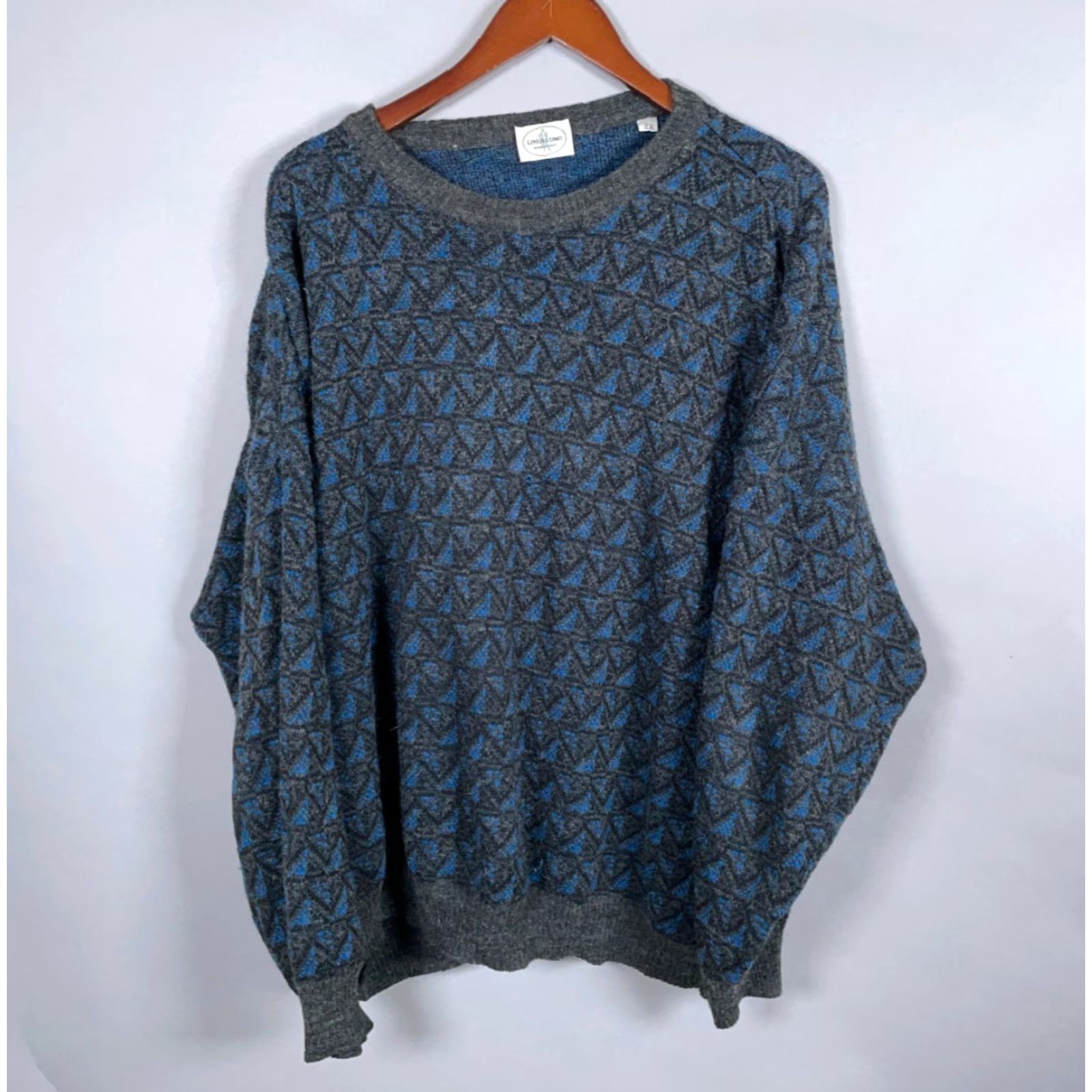Vintage VINTAGE Linea Uomo Sweater Men Big 2X Blue Gray Geometric Wool Knit Italy Made Crew Neck Long Sleeve Pullover Casual 90s Dad Style Size US XXL / EU 58 / 5 - 2 Thumbnail