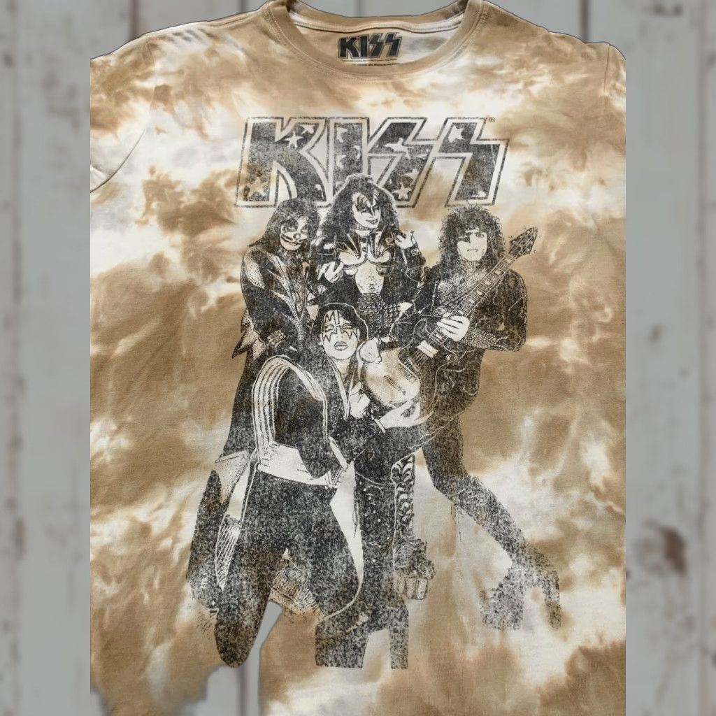 Vintage KISS T-Shirt Tie Dye Brown White Men Large Crew Neck Short Sleeve Band Rock Music Official Merchandise Size US L / EU 52-54 / 3 - 1 Thumbnail